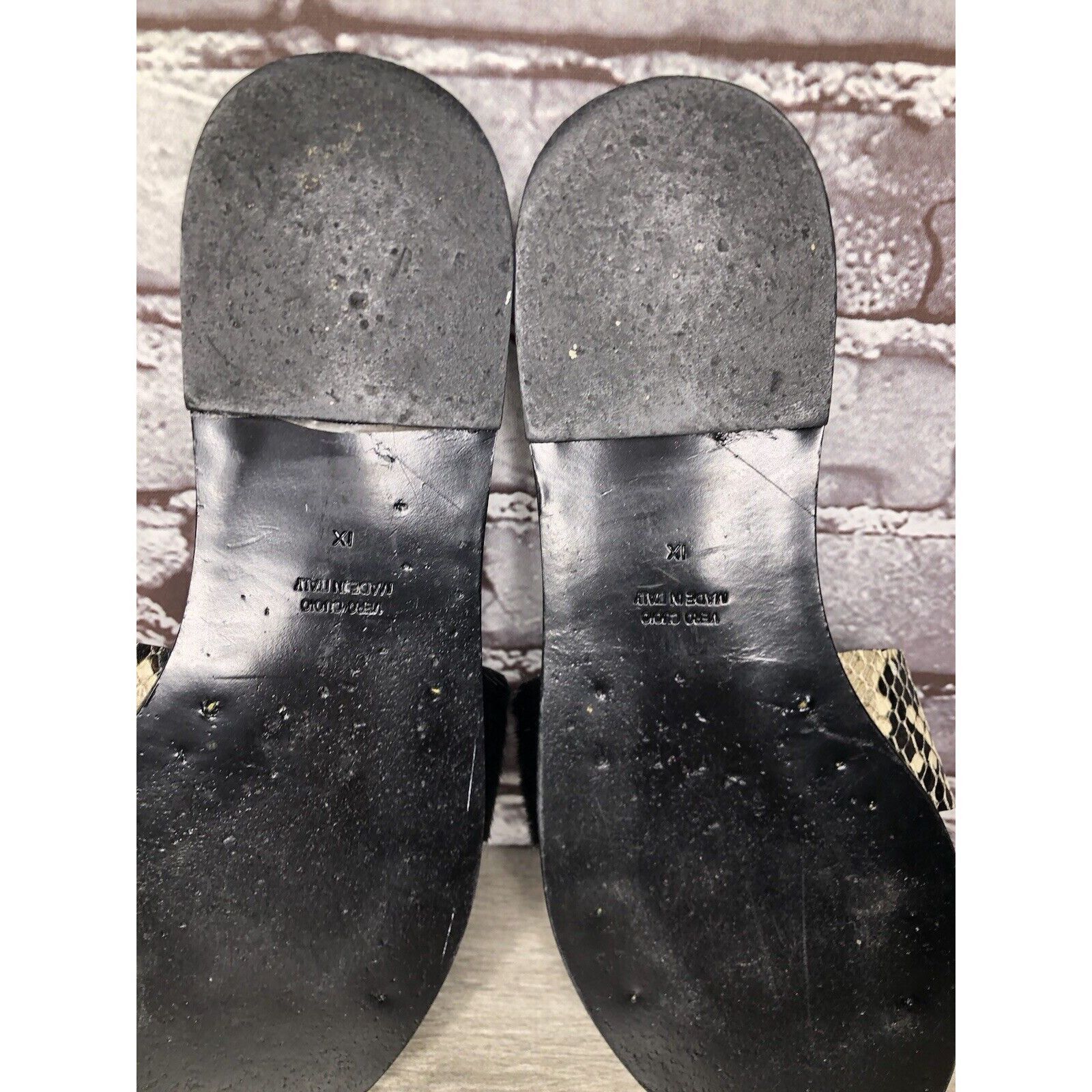 Other Amanu Black Calf Hair Leather Python Cross Strap Slides Sand Size US 9 / IT 39 - 3 Thumbnail