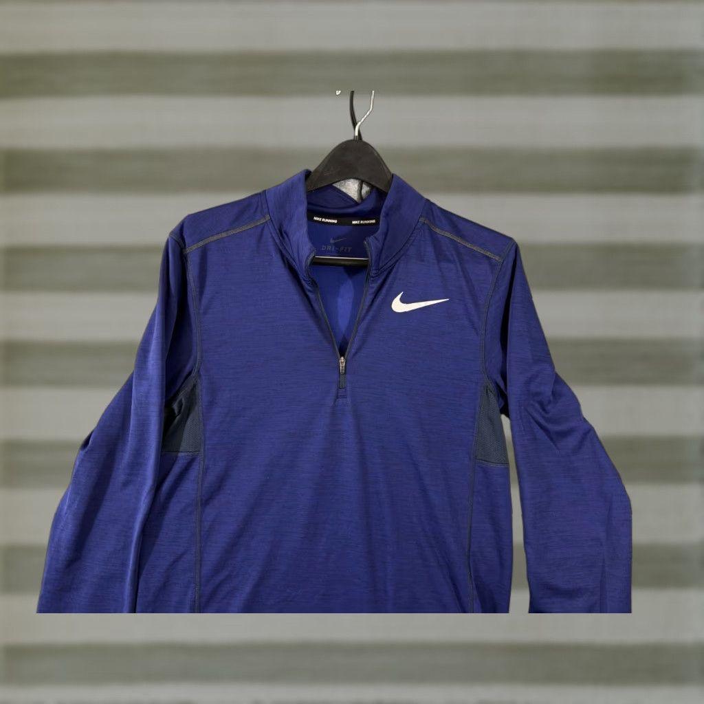 Nike Nike Dri-Fit Running T-Shirt Mens S Blue 1/4 Zip Pullover Mock Neck Activewear Size US S / EU 44-46 / 1 - 1 Thumbnail