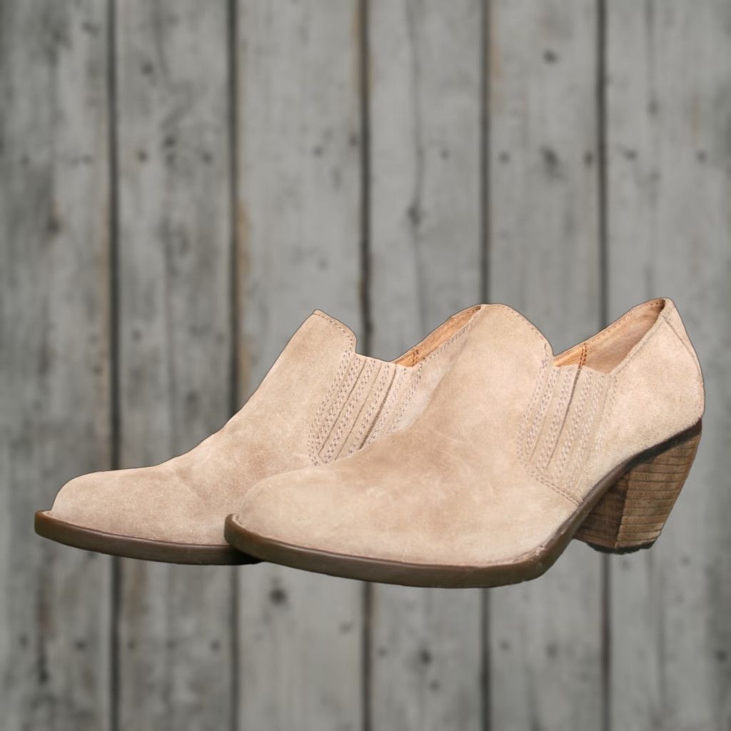 Born Børn Fredrika Taupe Suede 2.75" Wrapped Heel Bootie Sz. 7.5 M Womens Leather Upper Mid Heel Size US 8 / IT 38 - 1 Thumbnail