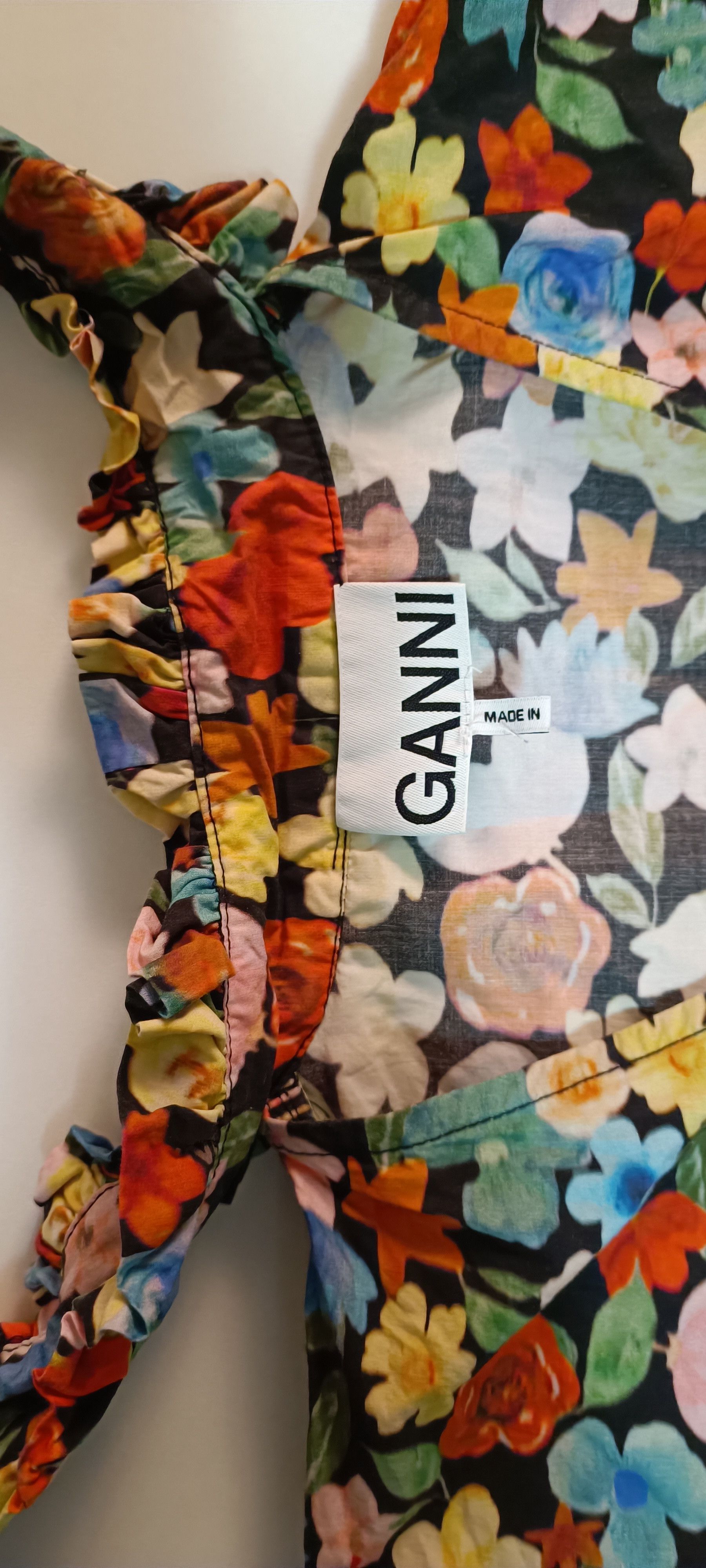 Ganni Tie-Neck Multicolor Floral - Print Cotton -Poplin Maxi Dress Size S / US 4 / IT 40 - 12 Thumbnail