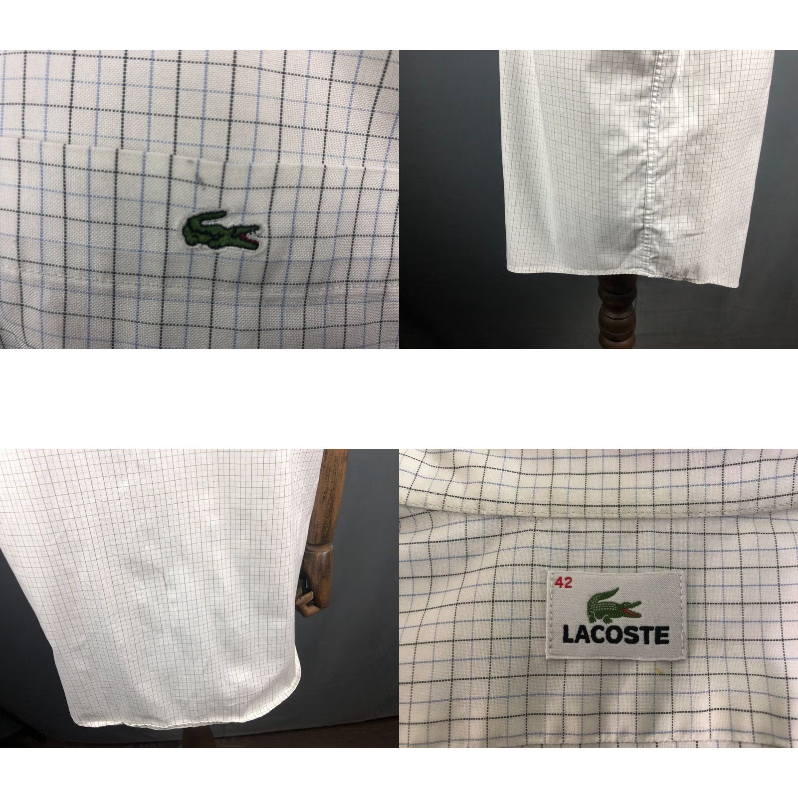 Lacoste Lacoste Shirt Men 42 White Check Cotton Button-Up Short Sleeve Embroidered Logo Pocket Regular Fit Size US XL / EU 56 / 4 - 8 Thumbnail