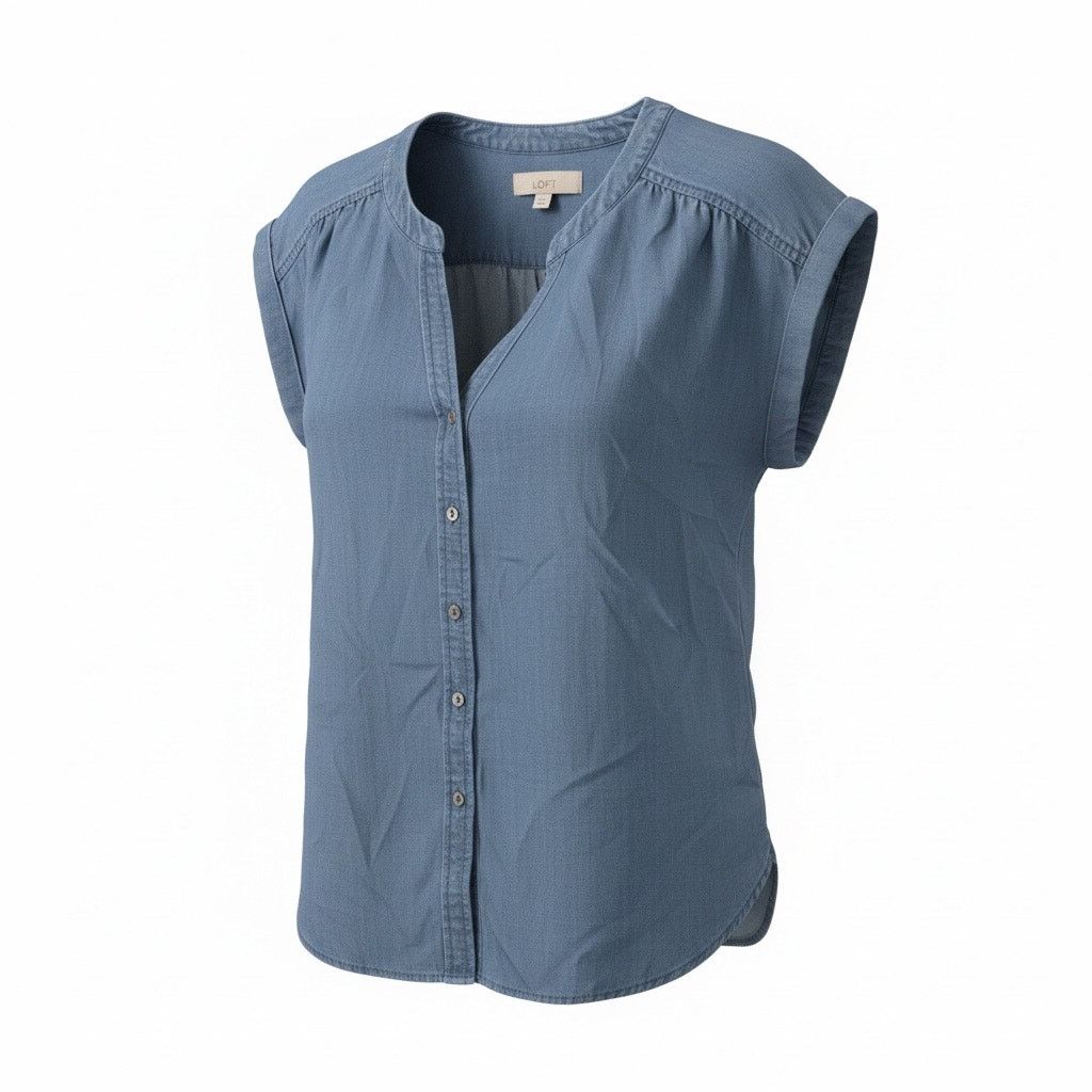 Loft LOFT Chambray Denim Button Front Blouse Women’s XS 0–2 Cap Size XS / US 0-2 / IT 36-38 - 1 Thumbnail