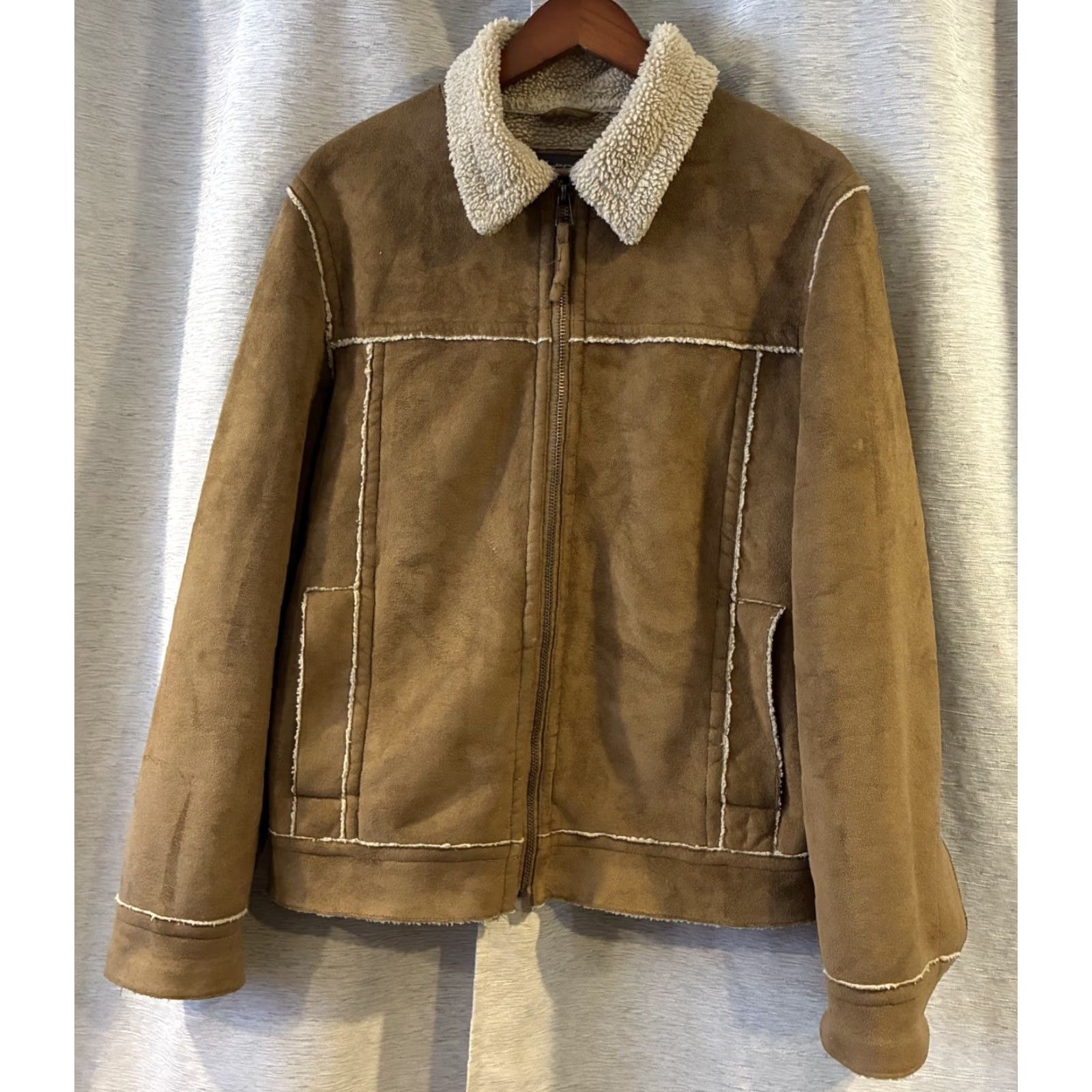 Vintage VINTAGE Aéropostale Jacket Suede Brown Faux Leather Shearling Collar Sherpa Lined Small Men Regular Ranch Autumn Winter Jacket Size US S / EU 44-46 / 1 - 3 Thumbnail