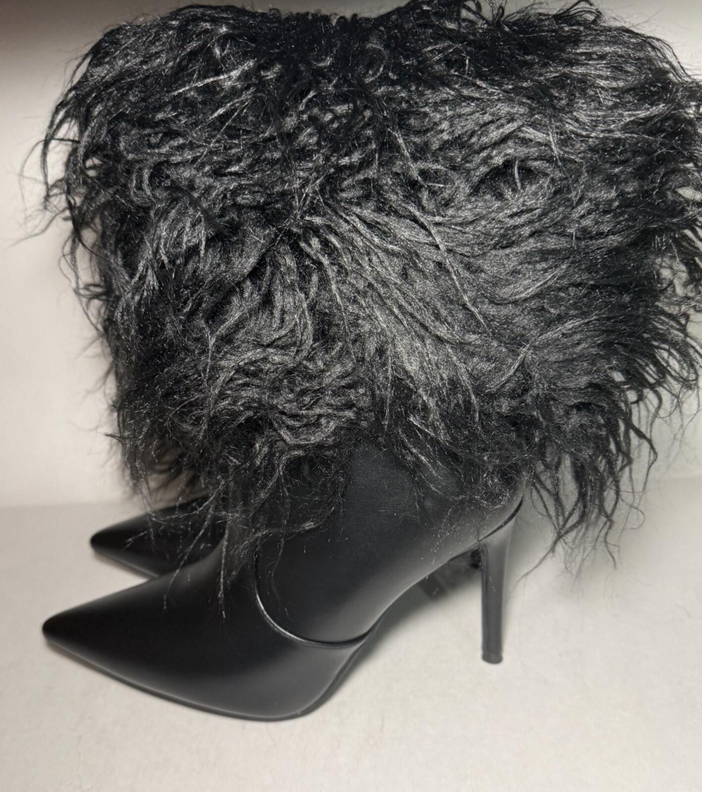 Shein Fur Knee High Boots Stiletto Heels Wide Calf Point Toe Size US 8 / IT 38 - 4 Thumbnail