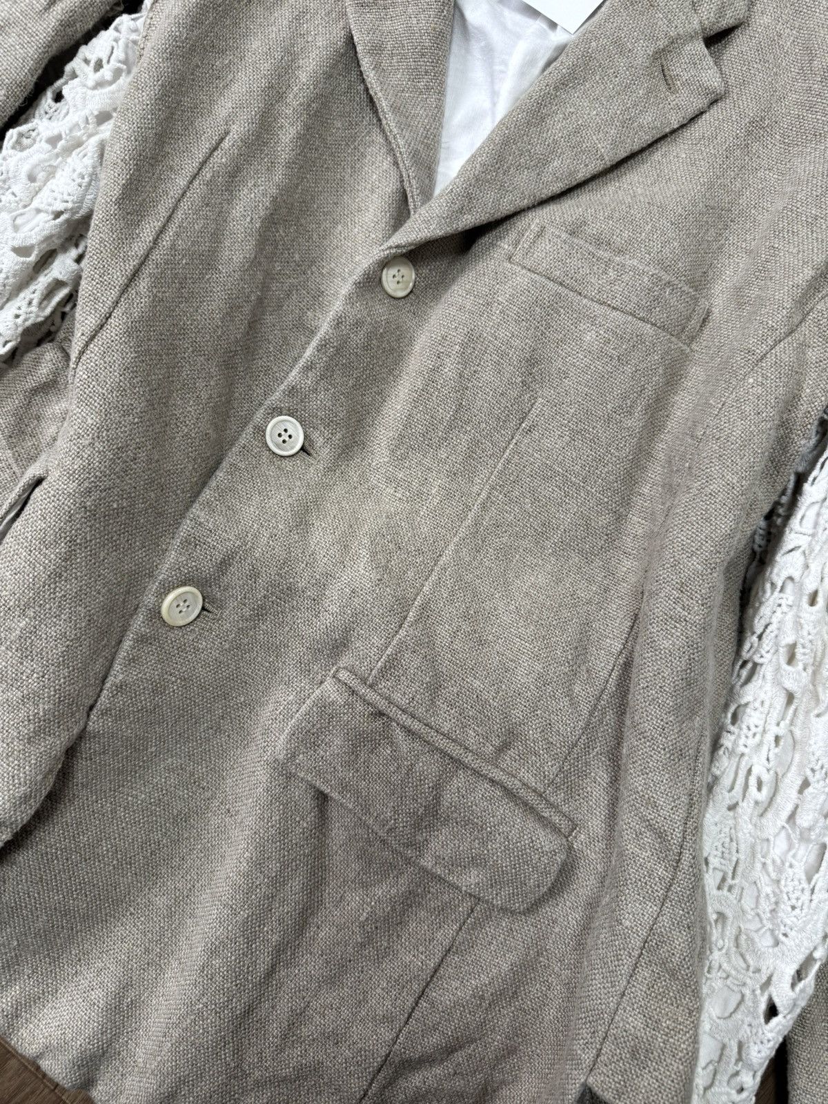 Comme des Garcons Comme des Garçons SS26 Deconstructed Lace Panel Linen Blazer Size US S / EU 44-46 / 1 - 5 Thumbnail