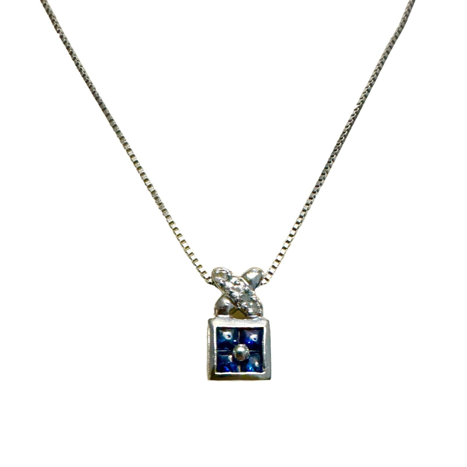 The Unbranded Brand Solid PT850 Platinum Natural Diamond Sapphire Small Necklace Size ONE SIZE - 2 Thumbnail