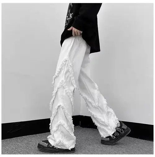 Japanese Brand Men Solid Ragged Edge Straight Jeans Size US 32 / EU 48 - 3 Thumbnail