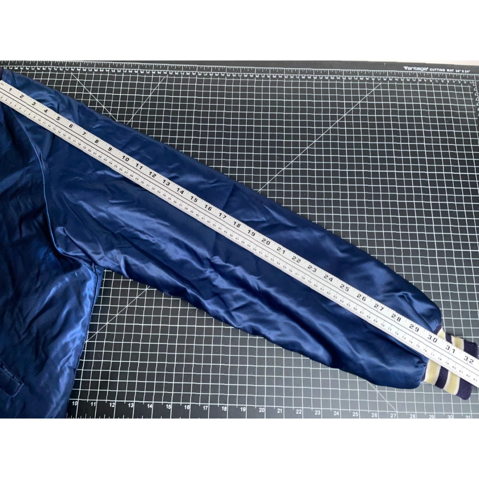 Vintage Vintage 80s Satin Bomber Jacket Adult Medium Blue Beige Trim USA Made Johnny Mac's Size US M / EU 48-50 / 2 - 7 Thumbnail