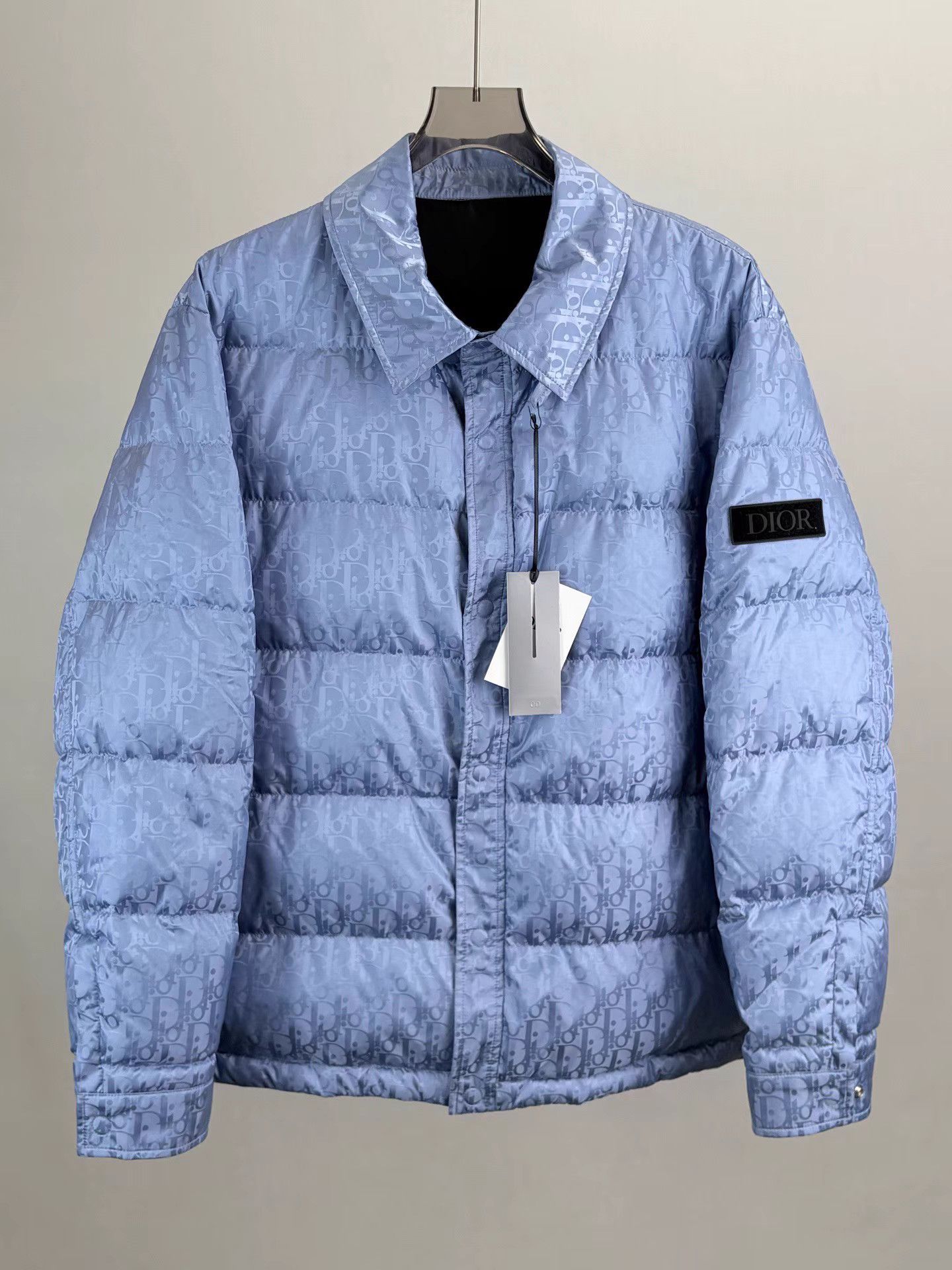 Dior DIOR New Blue Oblique All-Over Logo Lapel Down Jacket Size US XL / EU 56 / 4 - 1 Thumbnail
