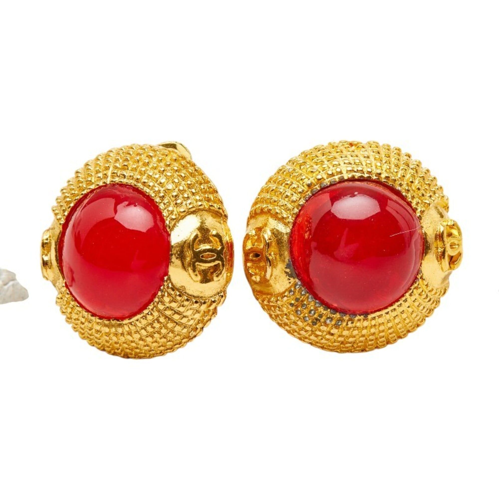 Chanel Chanel Coco Mark Gripoix Earrings, Gold and Red Plated, Women's CHANEL Size ONE SIZE - 1 Thumbnail