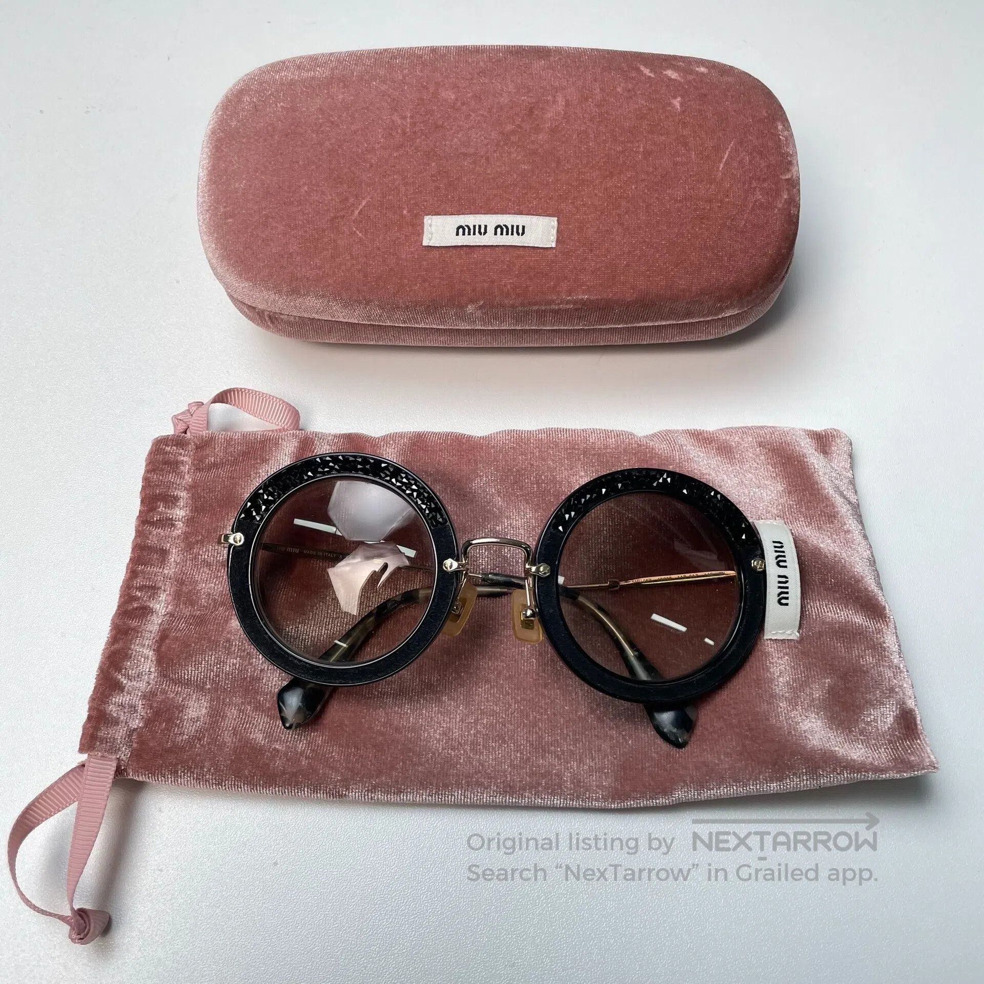 Miu Miu Miu Miu Crystal-studded genuine leather vintage round sung Size ONE SIZE - 1 Thumbnail