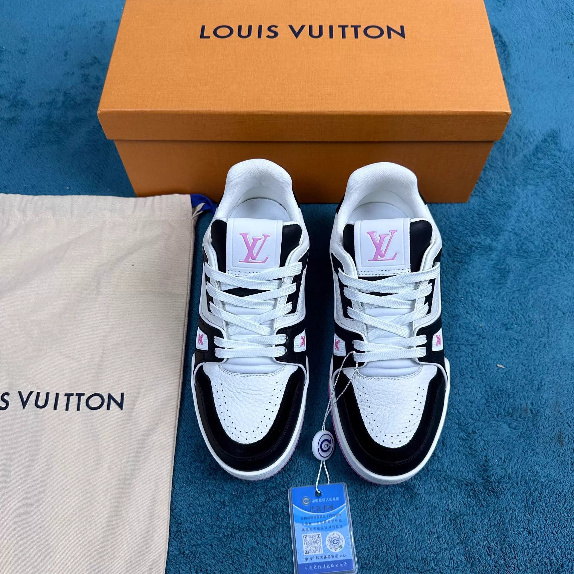 Louis Vuitton LV Trainer Leather Low-Top Sneaker Black Pink 36 Size US 5.5 / IT 35.5 - 1 Thumbnail