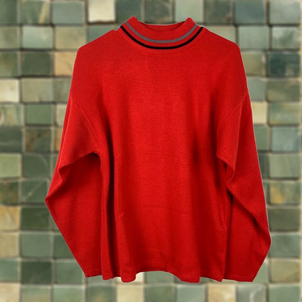 Vintage Vintage Pasta Red Striped Mockneck Acrylic Sweater M Womens 90s 80s Grunge Size M / US 6-8 / IT 42-44 - 1 Thumbnail