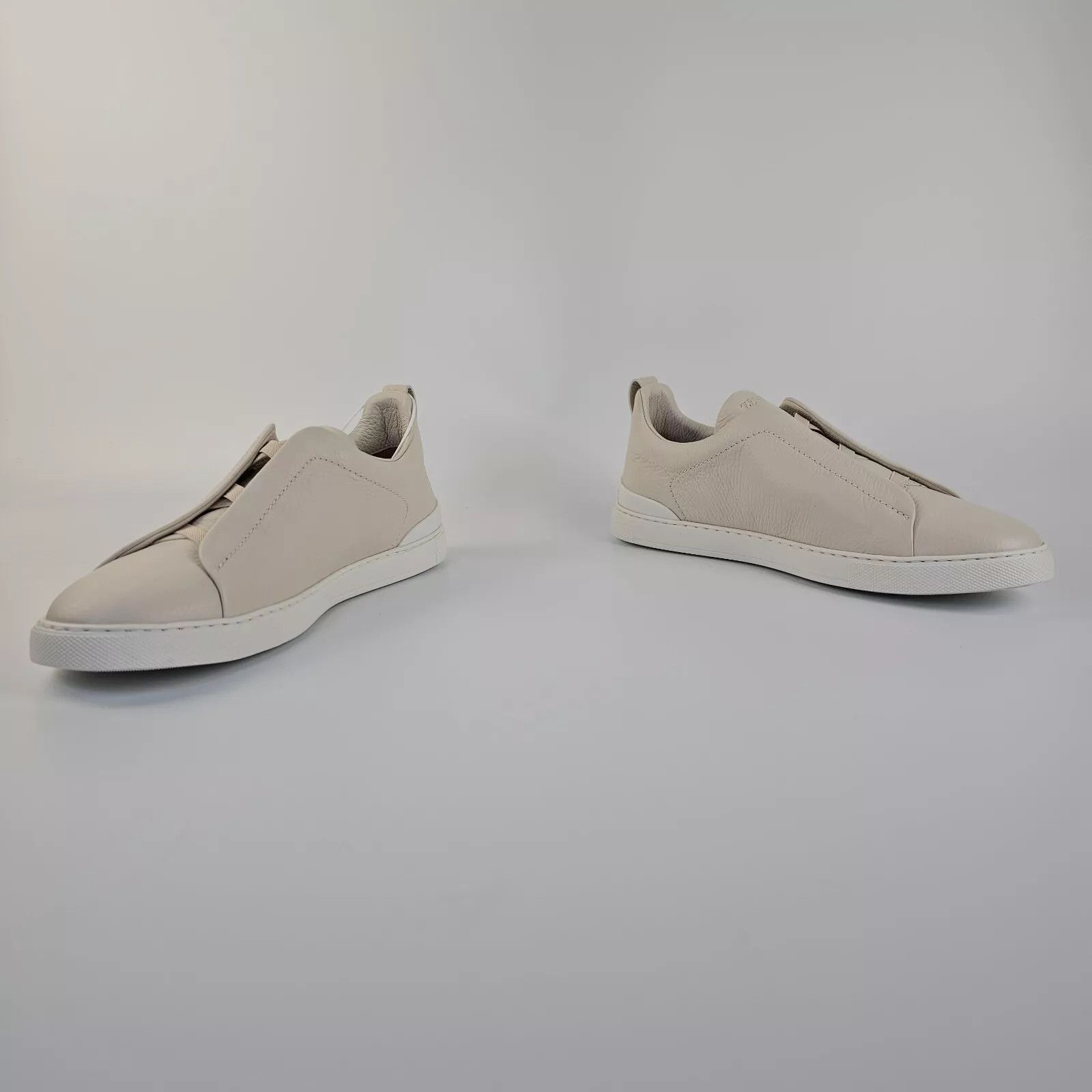 Zegna Triple Stitch White Leather Low Top Sneakers New