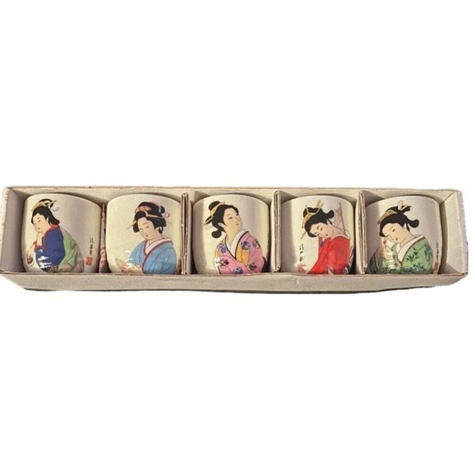 The Unbranded Brand Set of 5 vintage hand-painted geisha style sake cups the box Size ONE SIZE - 1 Thumbnail