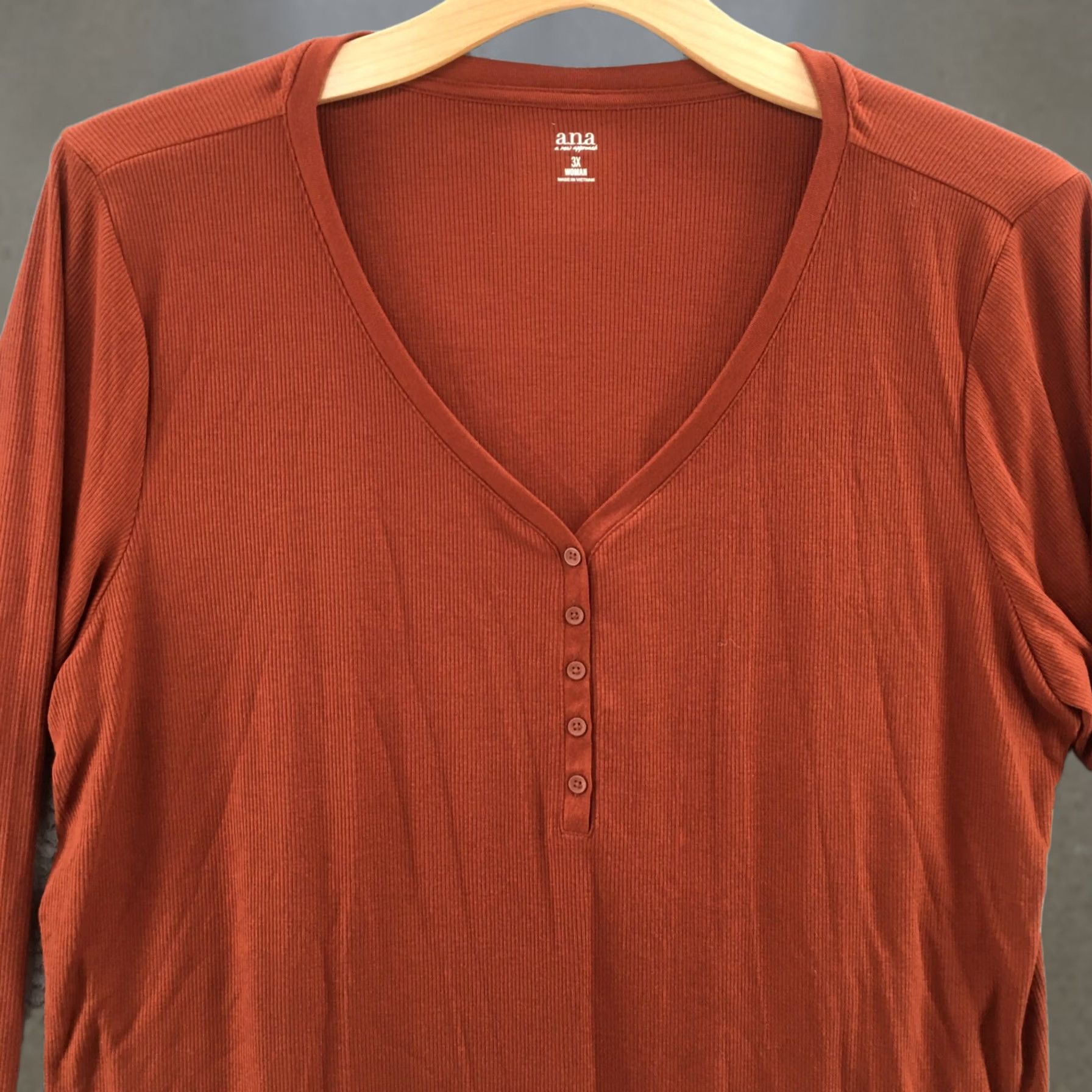Vintage ANA A New Approach Henley Tunic T-Shirt Womens 3X Autumn Russet Ribbed Knit NEW Size XXL / US 16-18 / IT 52-54 - 1 Thumbnail