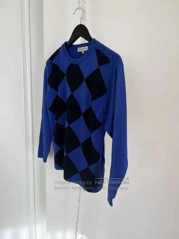 Dior Dior Blue Knit Sweater with Argyle Pattern . Size M / US 6-8 / IT 42-44 - 1 Thumbnail