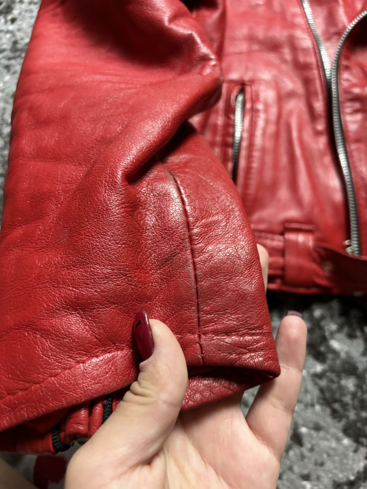 Japanese Brand × Vera Pelle Red leather biker jacket Vera Pelle with silver buckle Size M / US 6-8 / IT 42-44 - 6 Thumbnail