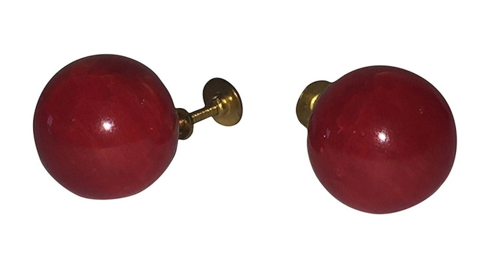 Designer Red Swirl Bakelite Ball Earrings Size ONE SIZE - 2 Thumbnail
