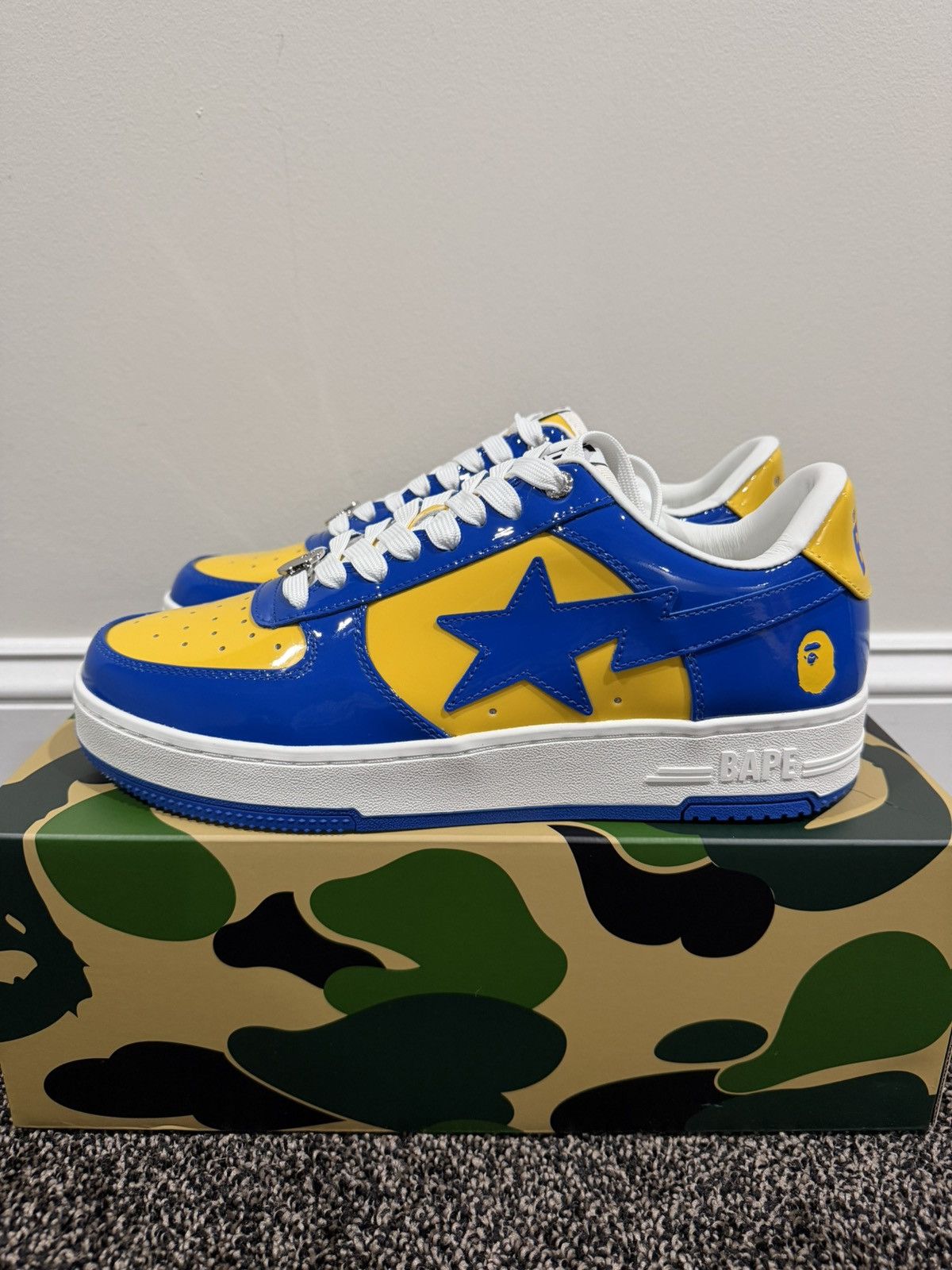 Bape A Bathing Ape Bapesta Patent Leather Blue/Yellow Sneaker Size US 10 / EU 43 - 2 Thumbnail