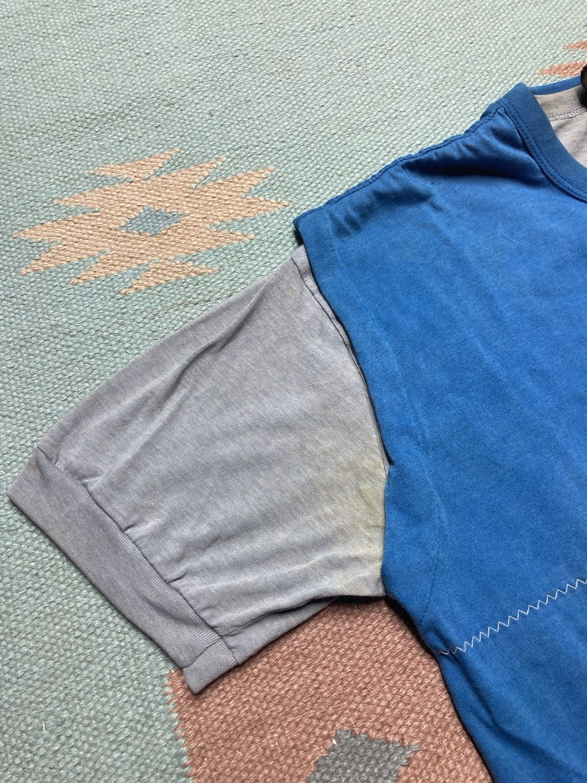 Vintage Vtg 70s t shirt henley soft two tone blue gray large boxy Size US L / EU 52-54 / 3 - 5 Thumbnail