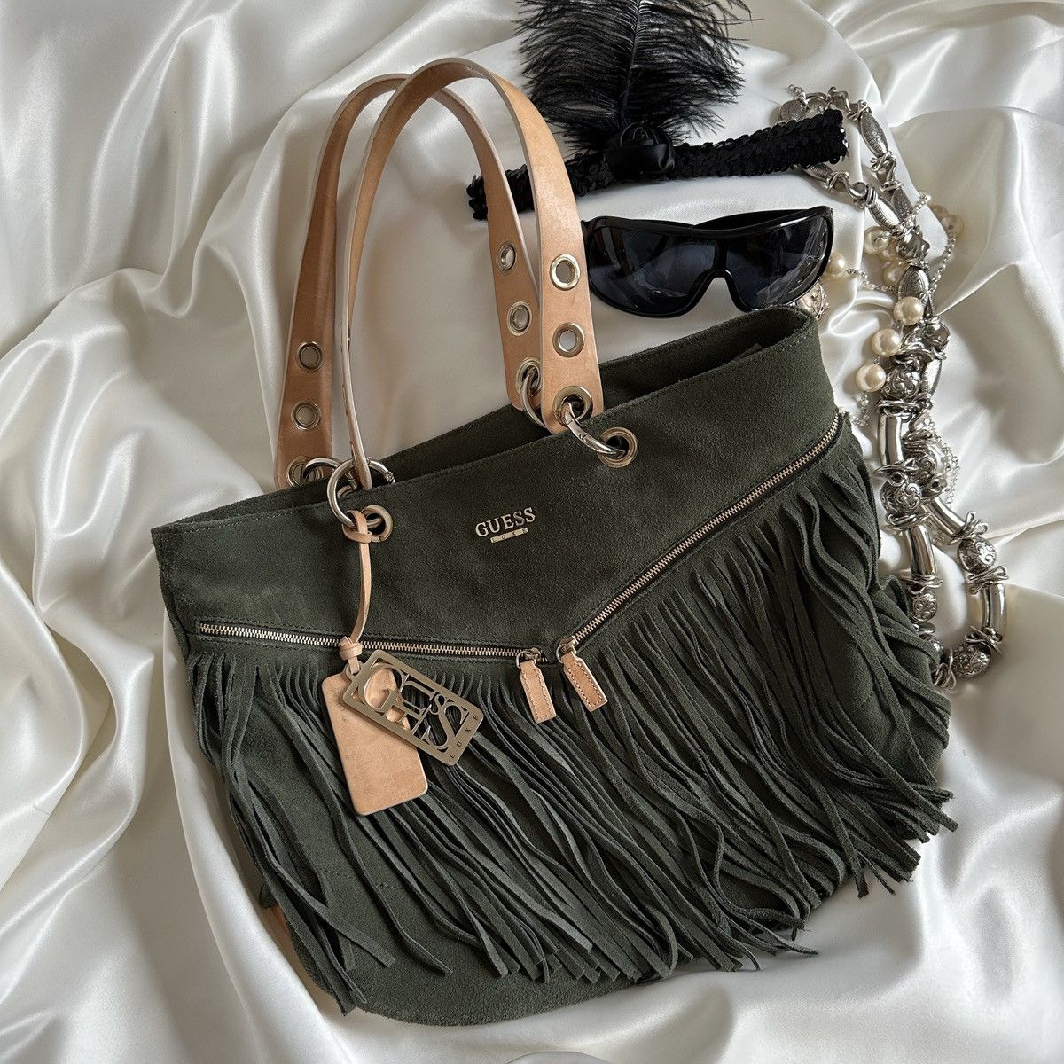 Guess Vintage Guess suede dark green shoulder tote bag Size ONE SIZE - 2 Thumbnail