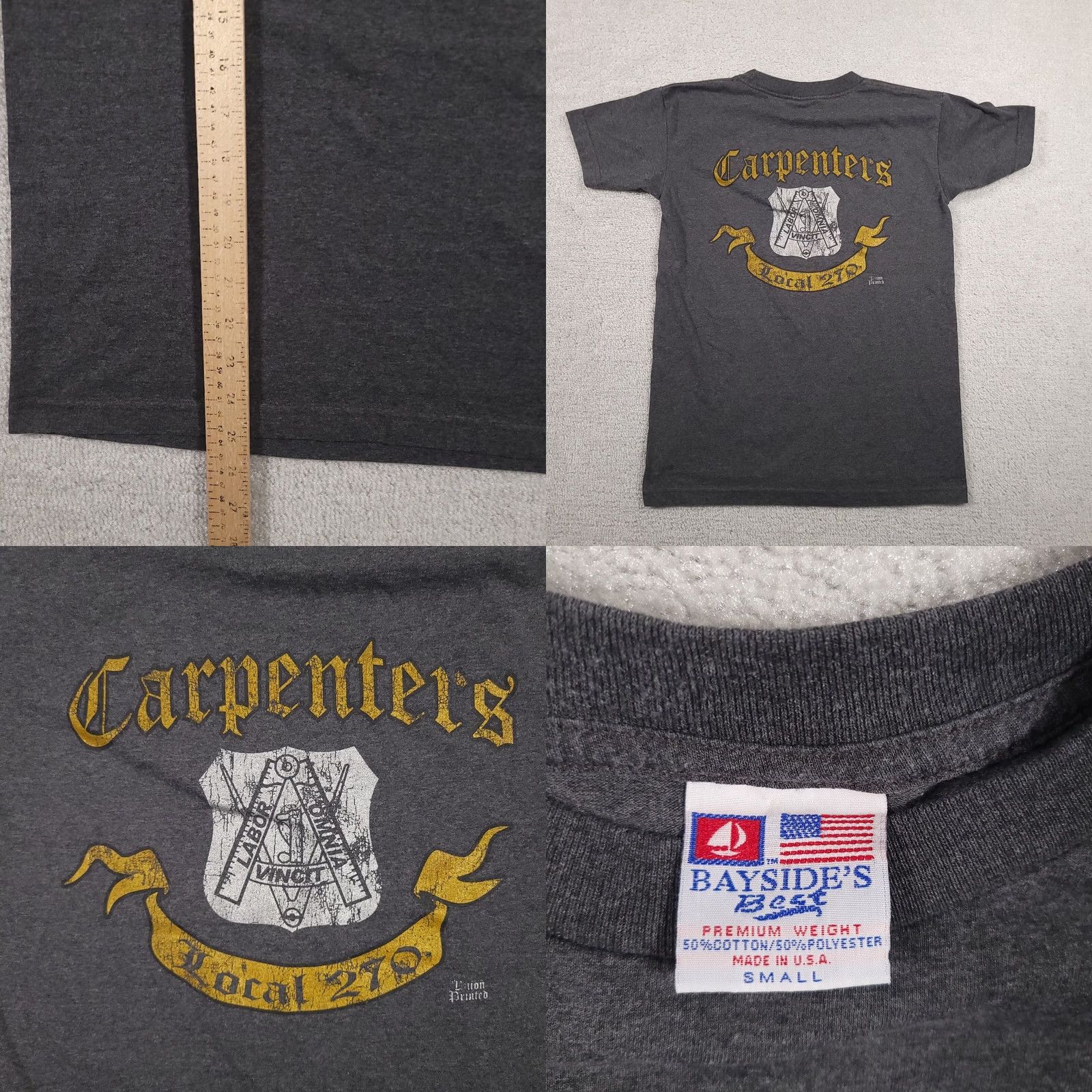 Vintage VINTAGE Bayside's Best Carpenters Local 270 T-Shirt Mens Small Gray Made in USA Size US S / EU 44-46 / 1 - 8 Thumbnail