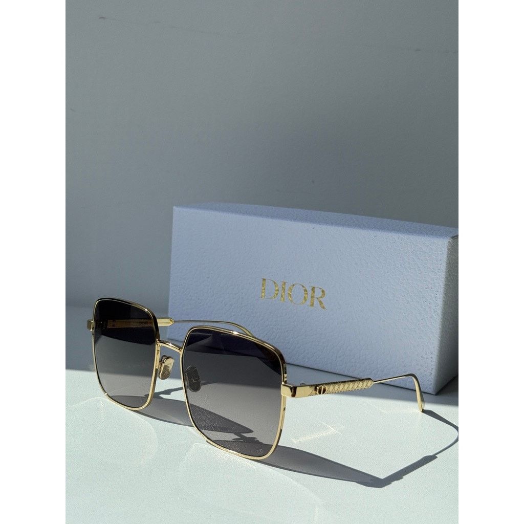 Dior NEW Dior Cannage S1U Metal Square Sunglasses in Gold Grey Size ONE SIZE - 4 Thumbnail