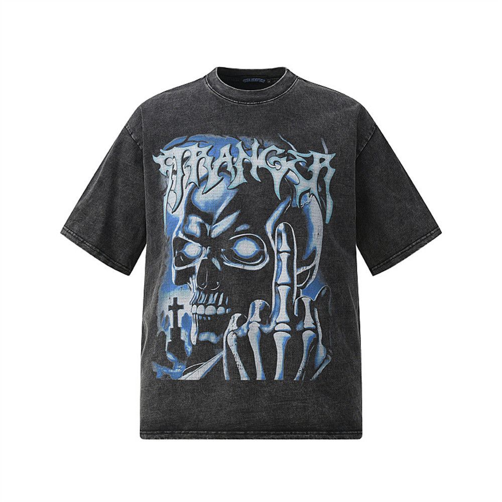 Vintage Distressed Garment-Washed Casual T-Shirt with Skull Print Size US L / EU 52-54 / 3 - 1 Thumbnail