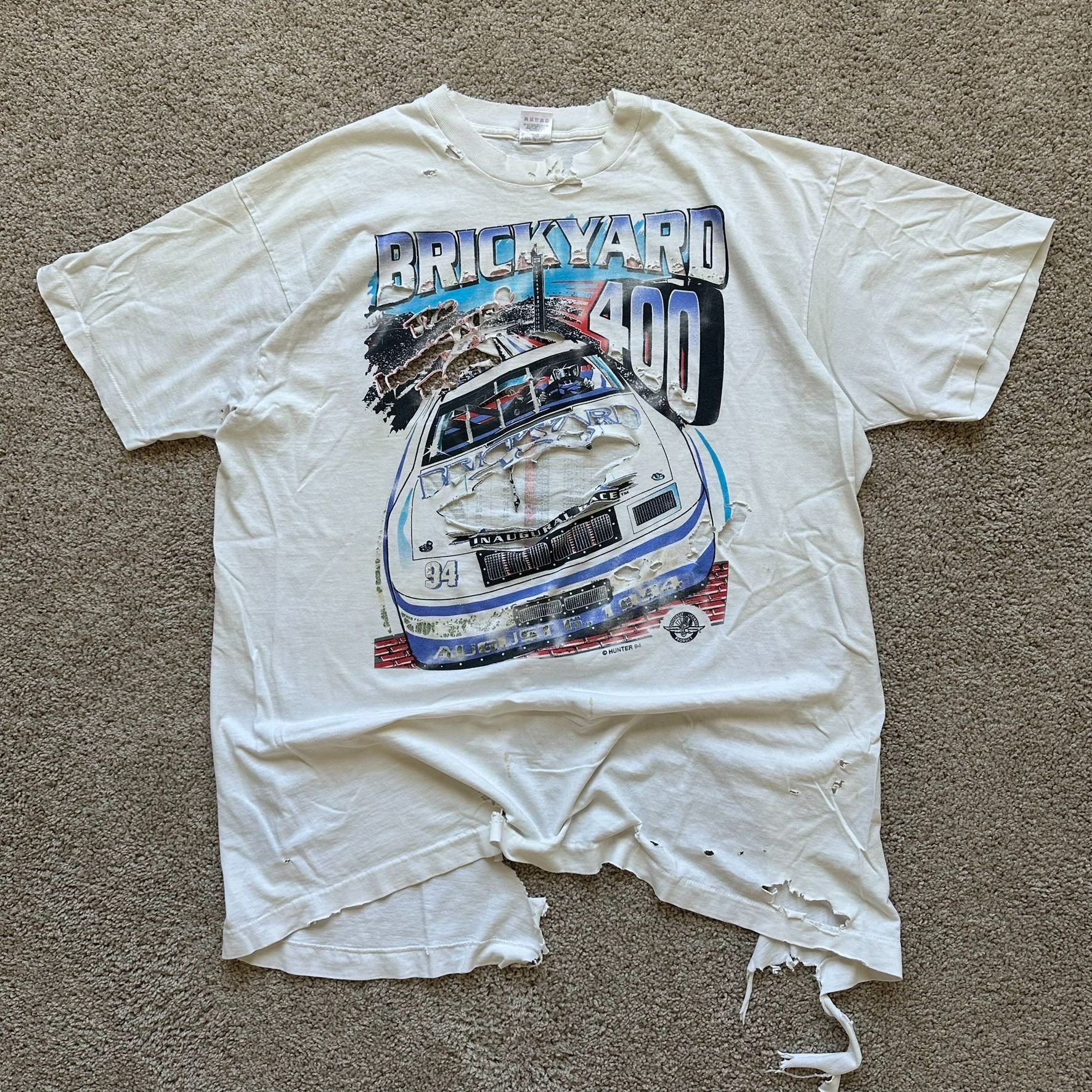 NASCAR Vintage 90s NASCAR Brickyard 400 T-Shirt Trashed Distressed Size US XL / EU 56 / 4 - 1 Thumbnail