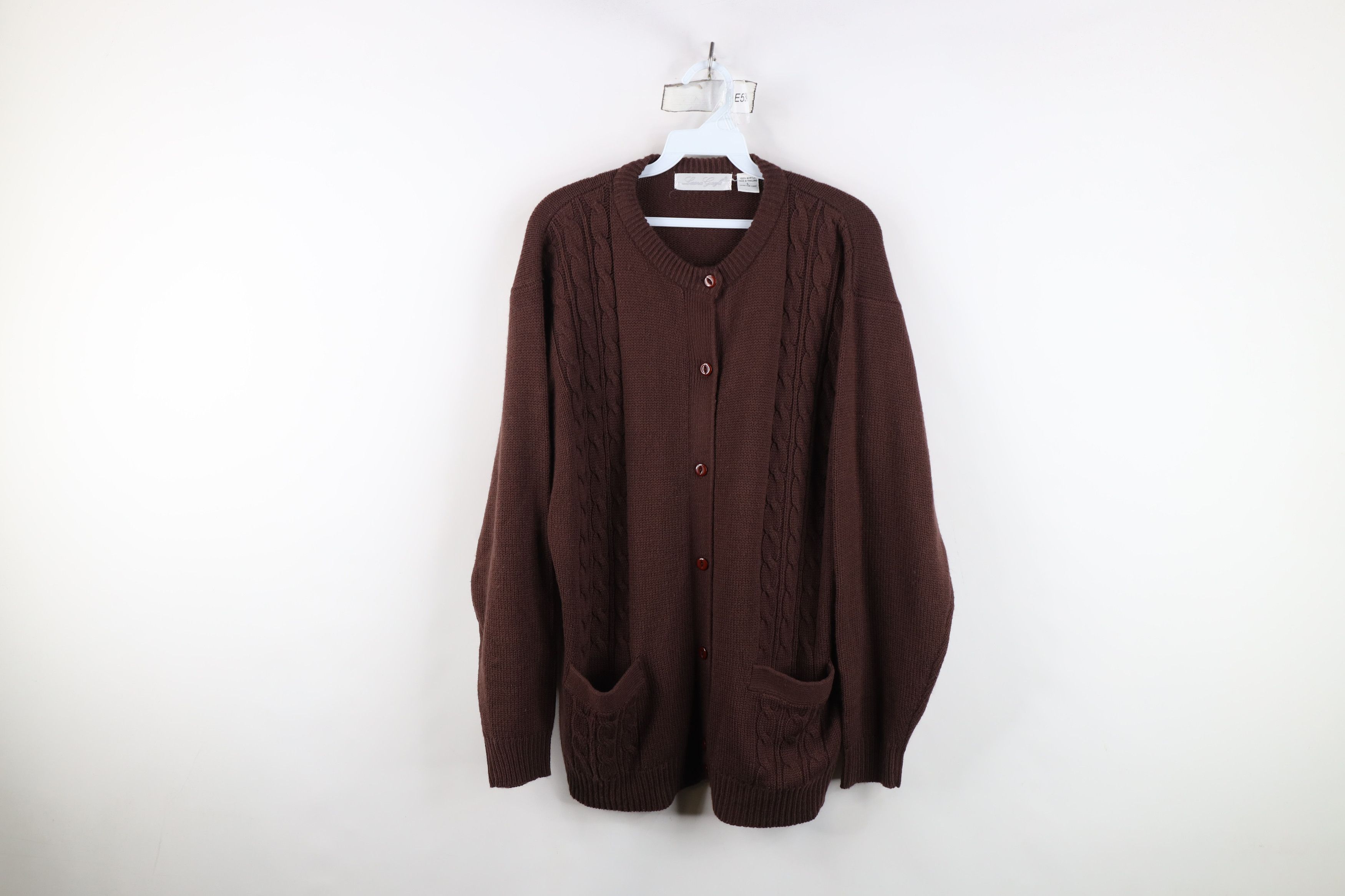 Vintage Vintage 90s Streetwear Cable Knit Cardigan Sweater Brown Size L / US 10 / IT 46 - 1 Thumbnail