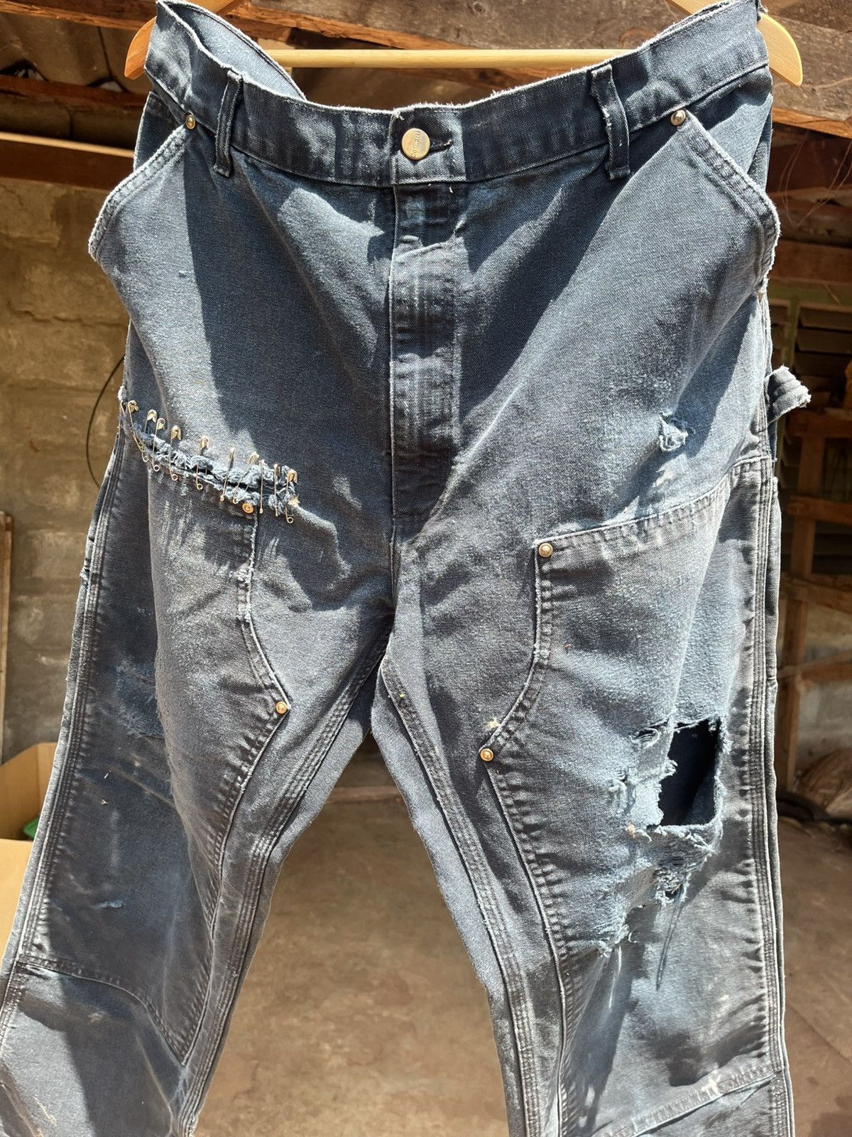 Vintage Thrashed Carhartt Double Knee Fade Black Distressed Size US 38 / EU 54 - 3 Thumbnail