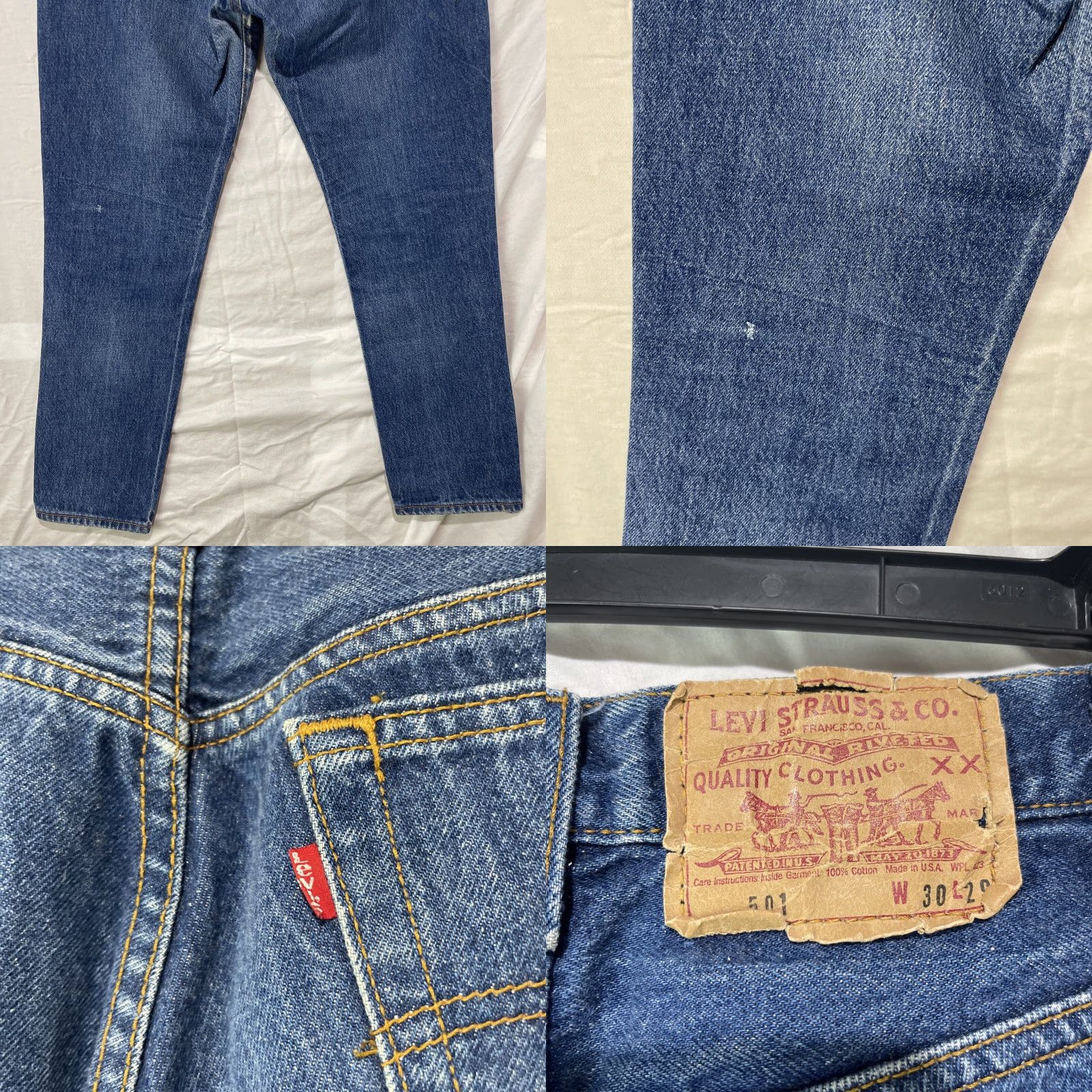 Levi's VINTAGE Levi's 501 Jeans Mens 30x29 Dark Wash Denim Made In USA 80s Batwing Jeans 501 Series Classic Style Mens 80s USA Batwing Size US 30 / EU 46 - 9 Thumbnail