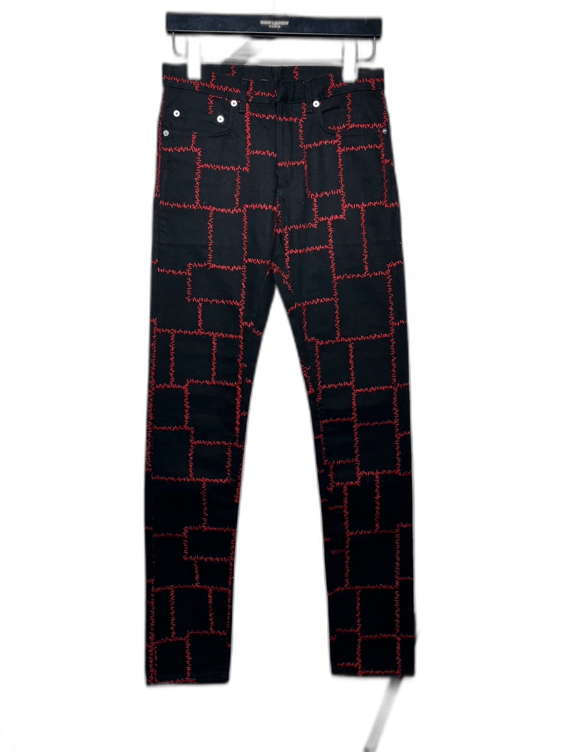 Dior Dior Homme Black Denim Pants with Red Embroidery Size US 28 / EU 44 - 1 Thumbnail