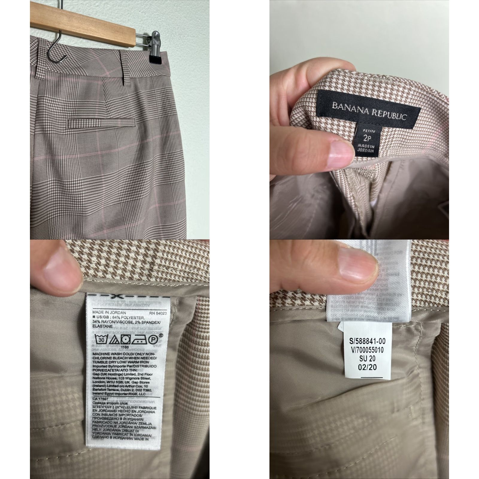 Banana Republic Banana Republic Sloan Fit Pant Womens 2P Beige Glen Plaid Slim Ankle Houndstooth - Cotton Blend, Slim, Flat Front, Mid Rise, 24in Inseam, Zip, Casual Size 26" / US 2 / IT 38 - 9 Thumbnail