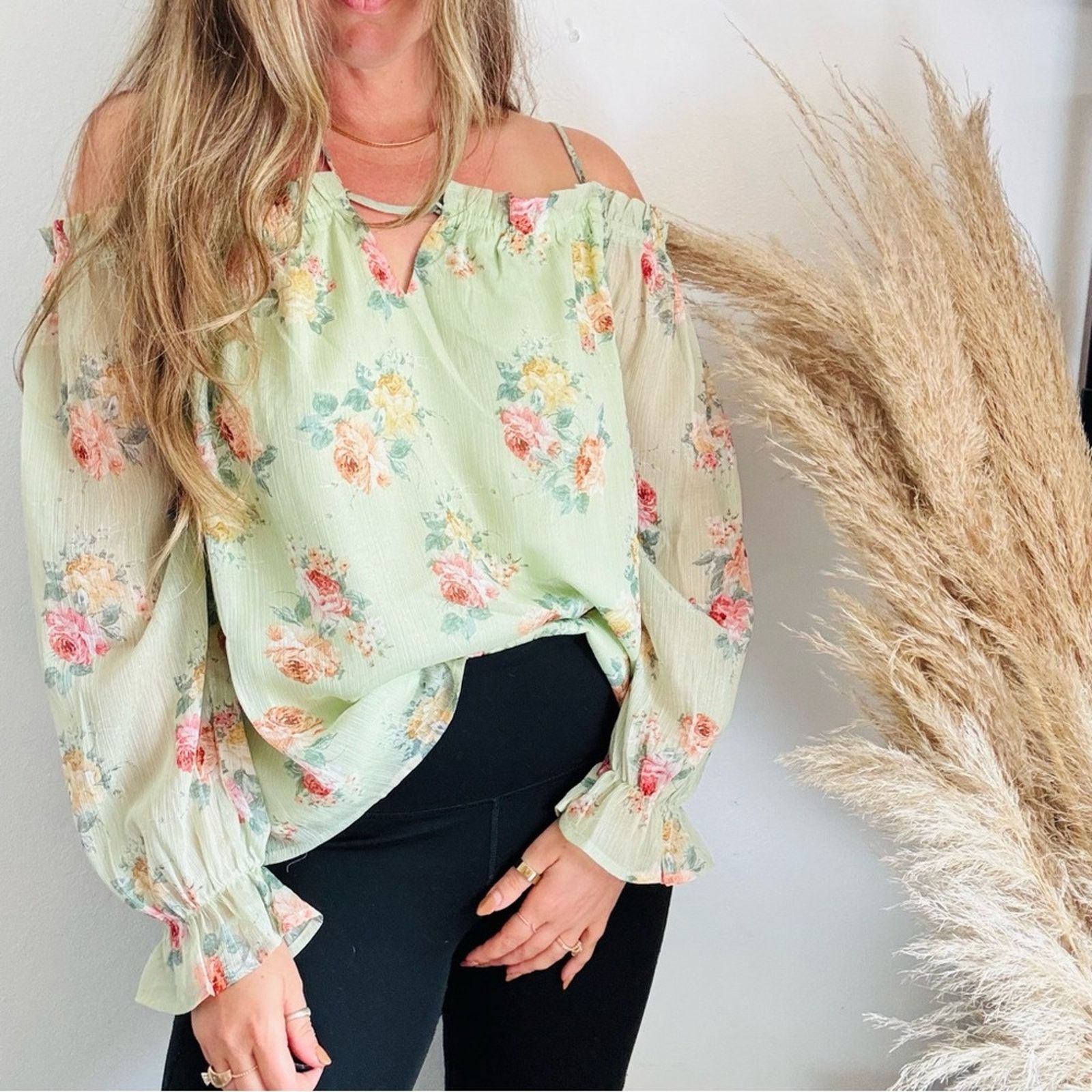 Anthropologie NEW ANTHROPOLOGIE Mint Green Floral Tank Blouse Shirt Top M Size M / US 6-8 / IT 42-44 - 1 Thumbnail