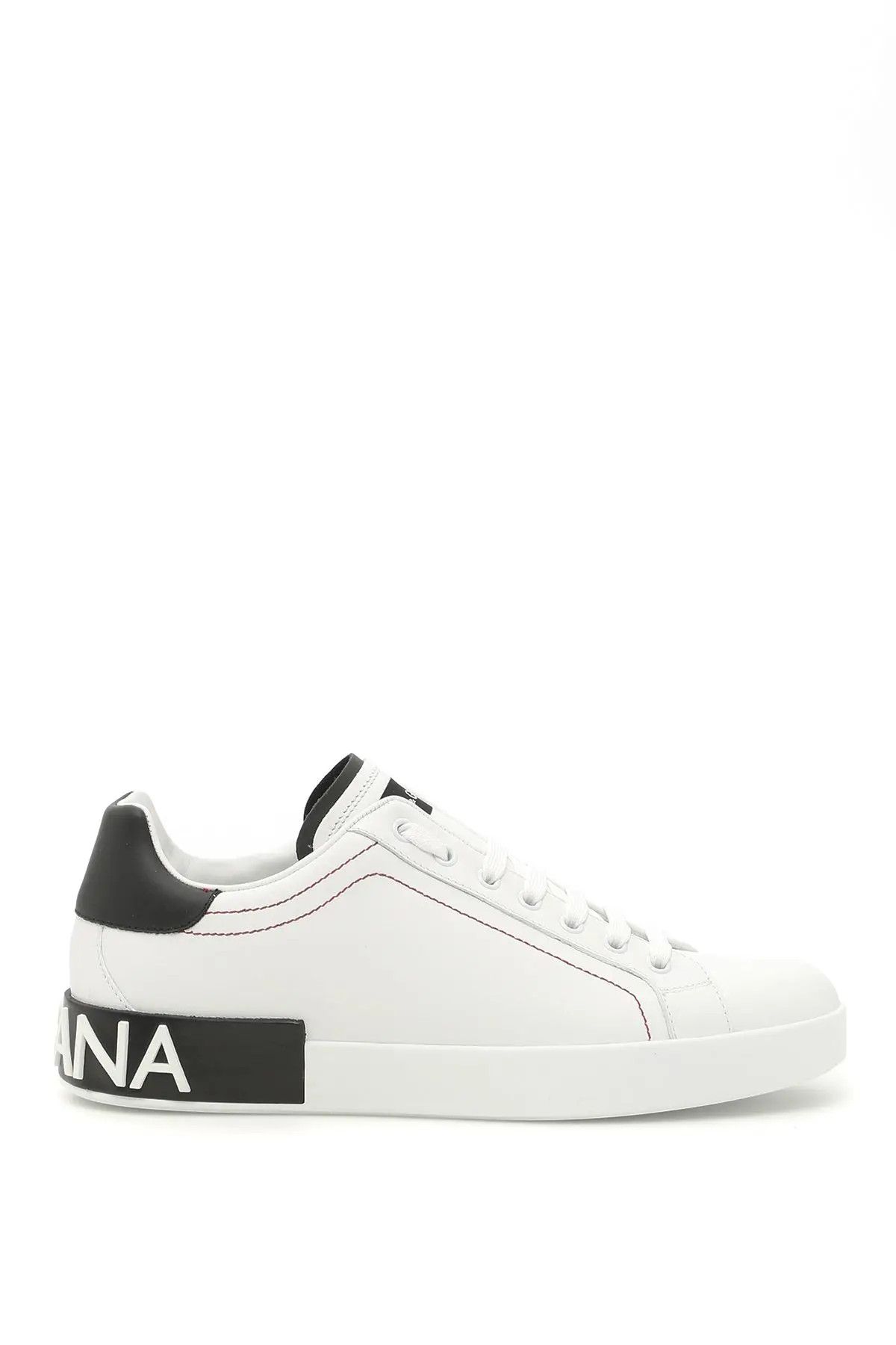 image of Dolce Gabbana O1S22I1N0224 Portofino Nappa Leather Sneakers In White Black, Men's (Size 9)