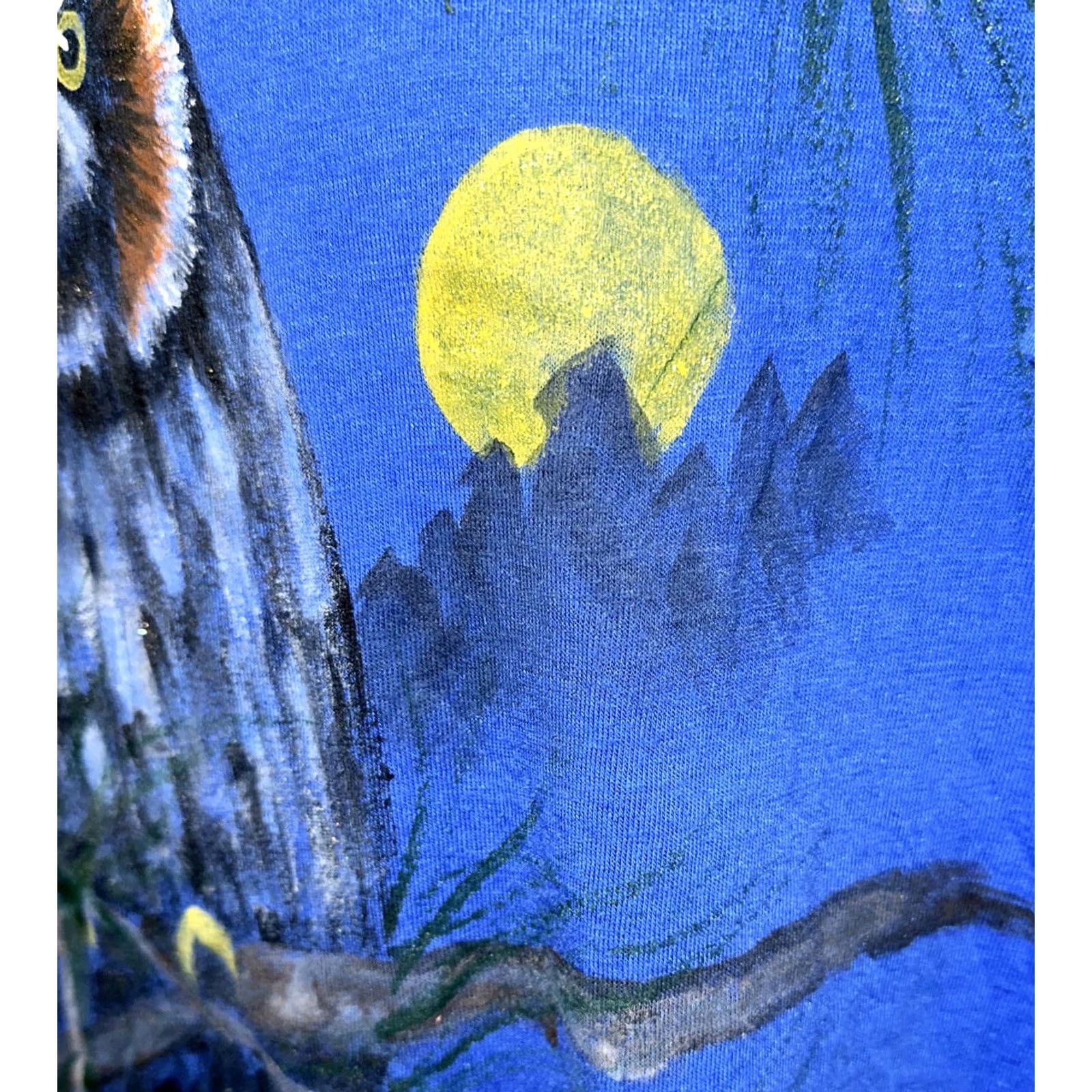 Vintage VINTAGE Oneita Mens T-Shirt XL Blue HAND PAINTED OWL United States Made Single Stitch Shirt Mens Size US XL / EU 56 / 4 - 3 Thumbnail