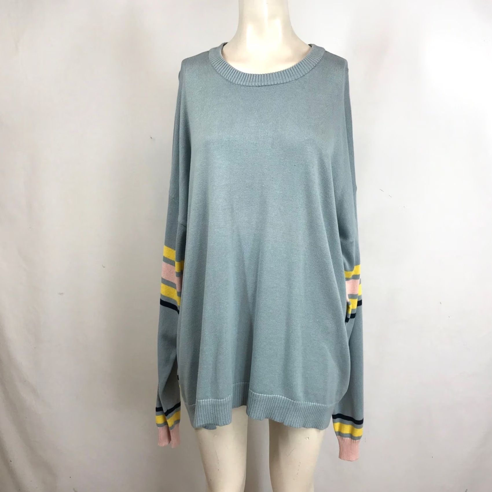 Vintage Like Love Sweater Plus Size 3XL Blue Striped Sleeve Light Casual Size XXL / US 16-18 / IT 52-54 - 2 Thumbnail