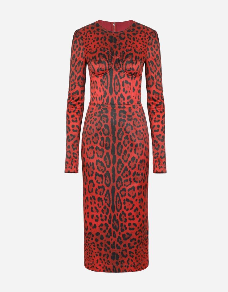 o1y0825 Leopard-Print Midi Dress in Red/Black