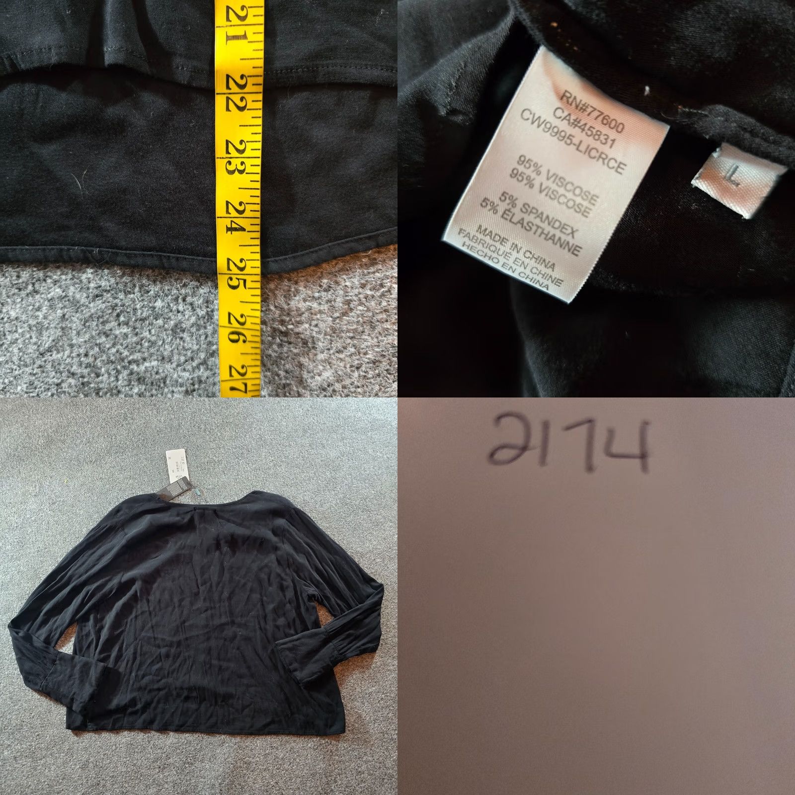 Vintage Chaser Top Womens Large Black V-Neck Long Sleeve Casual Blouse Size L / US 10 / IT 46 - 8 Thumbnail