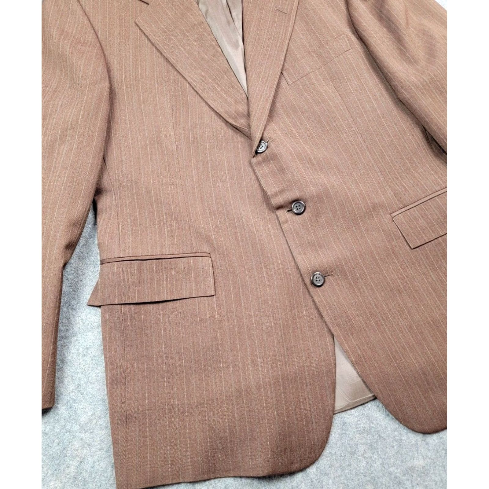 Polo Ralph Lauren Polo Ralph Lauren Suit Jacket Mens 44W Brown Striped Wool Holt Renfrew Vented Size US XXL / EU 58 / 5 - 4 Thumbnail