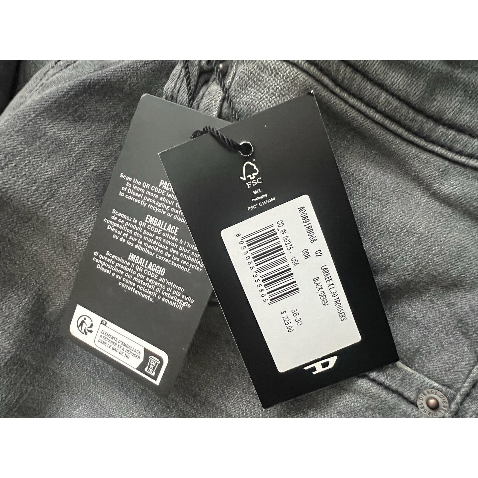 Diesel Diesel Mens Jeans Larkee Straight RB068 Black Size 36/32 Size US 36 / EU 52 - 7 Thumbnail