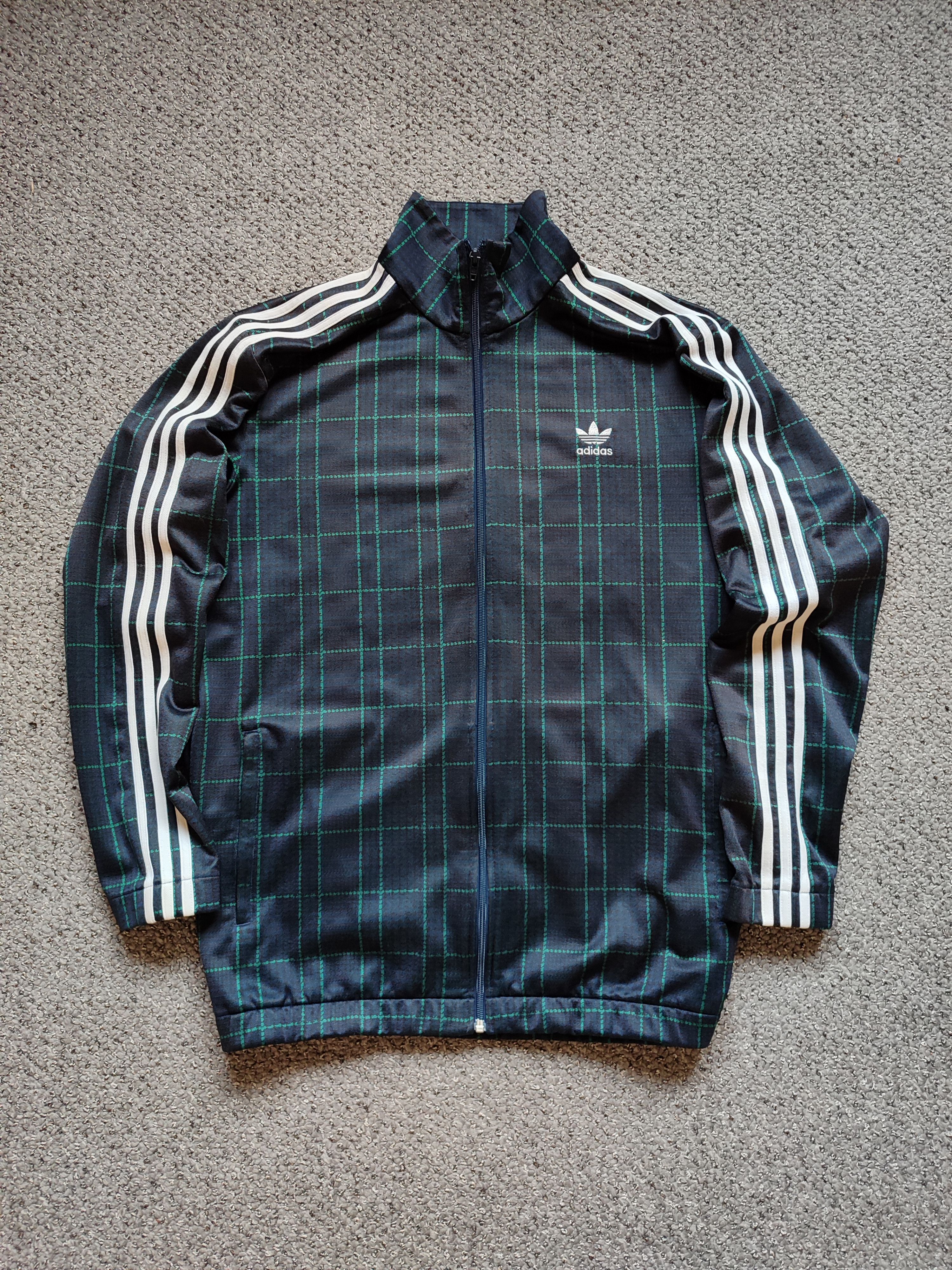 image of Adidas Originals Mens Beckenbauer Tartan Track Jacket in Agate Green (Size XL)