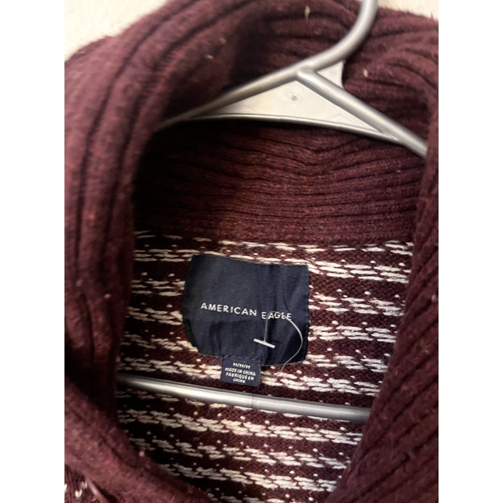 American Eagle Outfitters American Eagle Sweater Mens Medium Pullover Mock Neck Knit Cotton Wool Maroon Size US M / EU 48-50 / 2 - 2 Thumbnail
