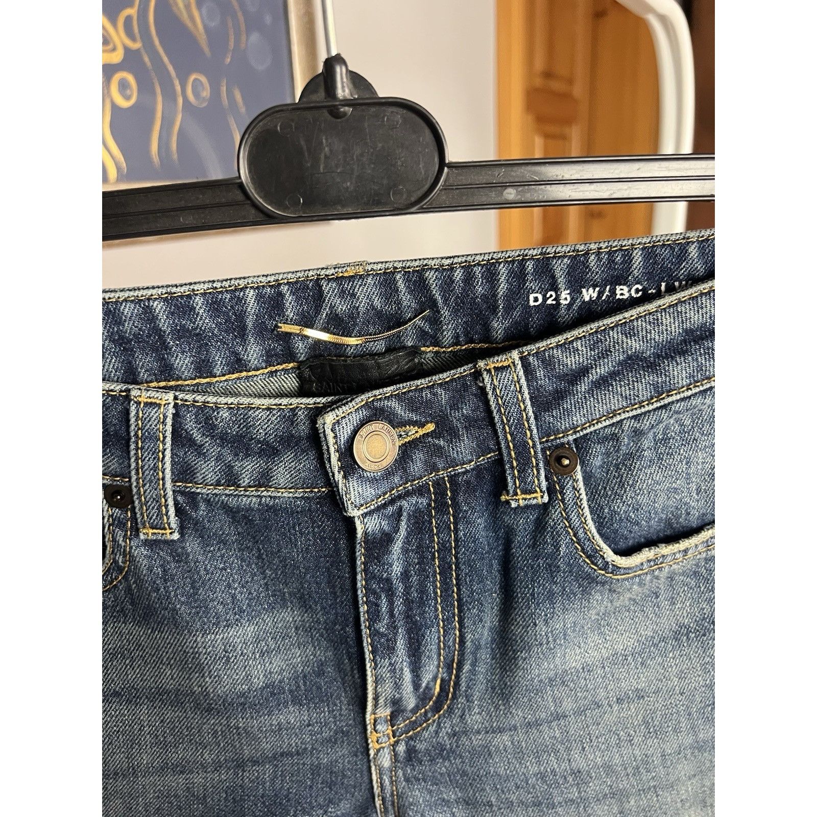 Saint Laurent Paris Saint Laurent Women`s Blue Distressed Denim Bootcut Cropped Size 24" / US 00 / IT 34 - 9 Thumbnail