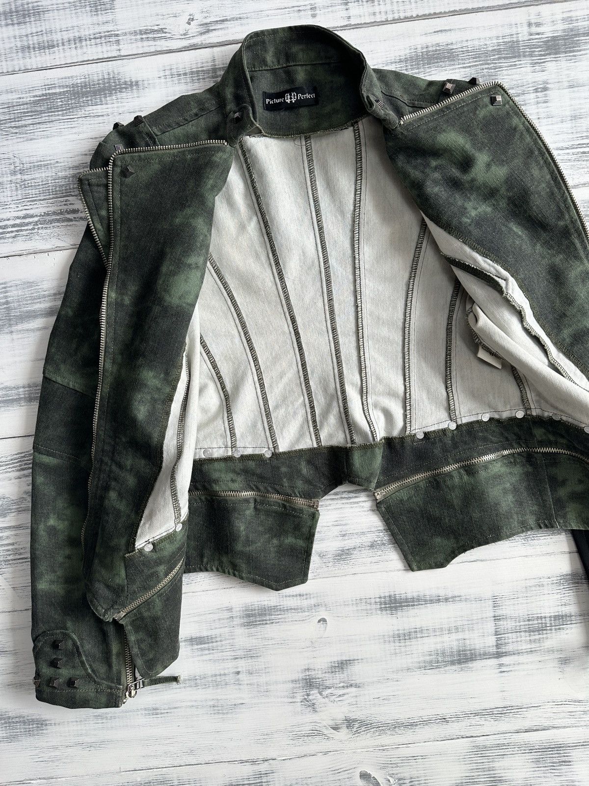 Japanese Brand Y2K Grunge Punk Spiky Acid Wash Denim Biker Moto Jacket Size S / US 4 / IT 40 - 12 Thumbnail
