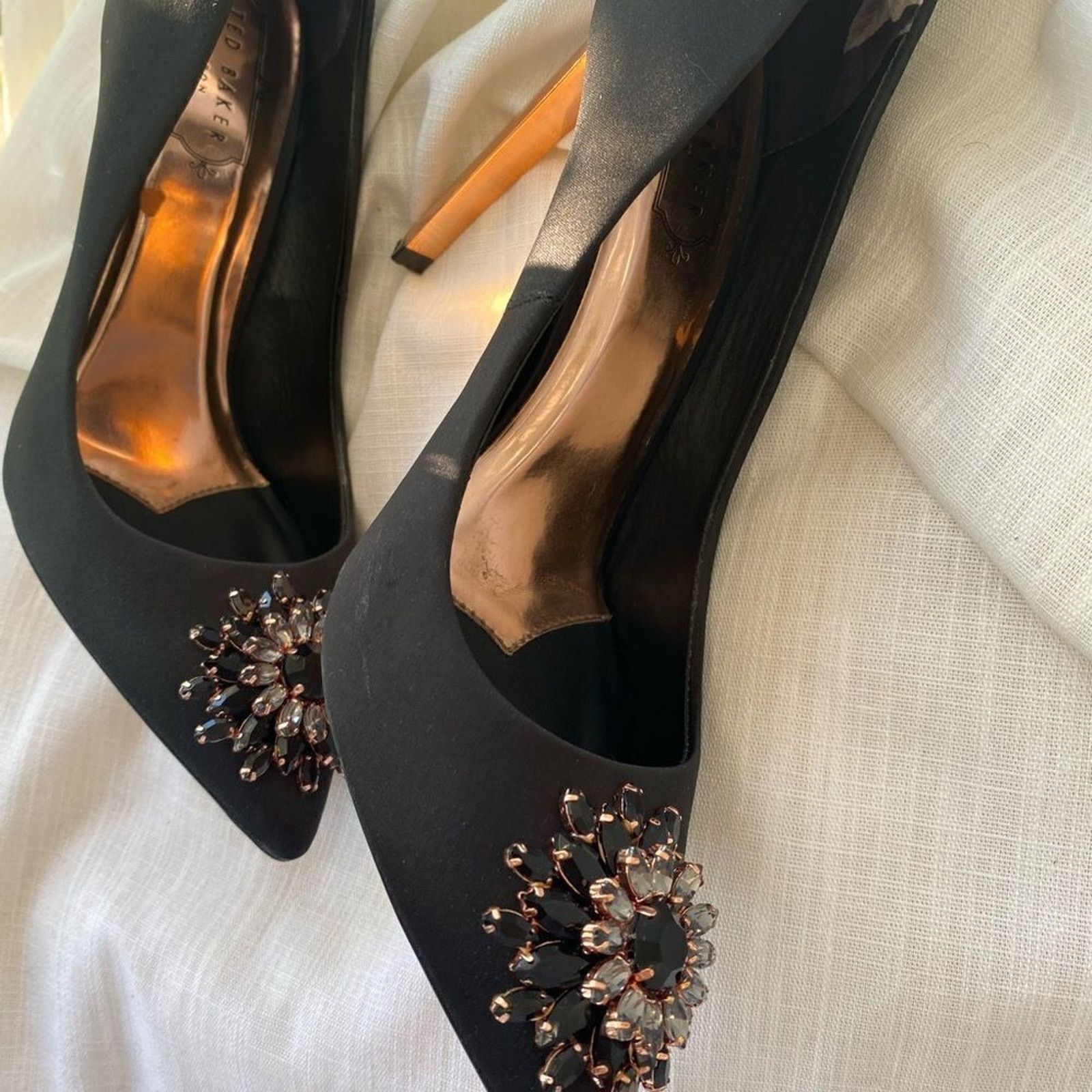Ted Baker Ted Baker Black Satin Rose Gold Broach Pumps - Rare Size US 8.5 / IT 38.5 - 2 Thumbnail
