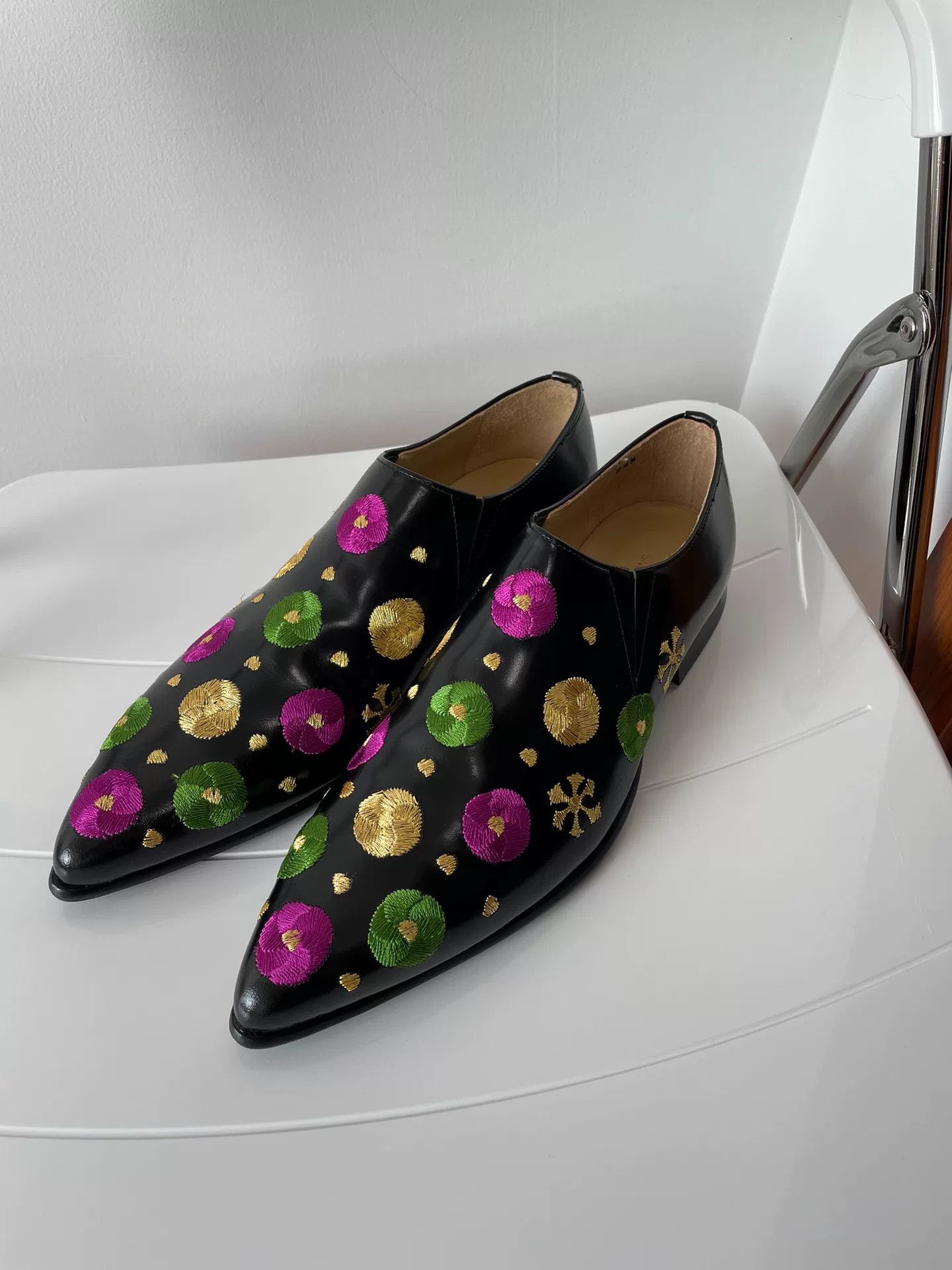Comme des Garcons Comme des Garçons Embroidered Black Leather Shoes Size US 4 / IT 34 - 1 Thumbnail