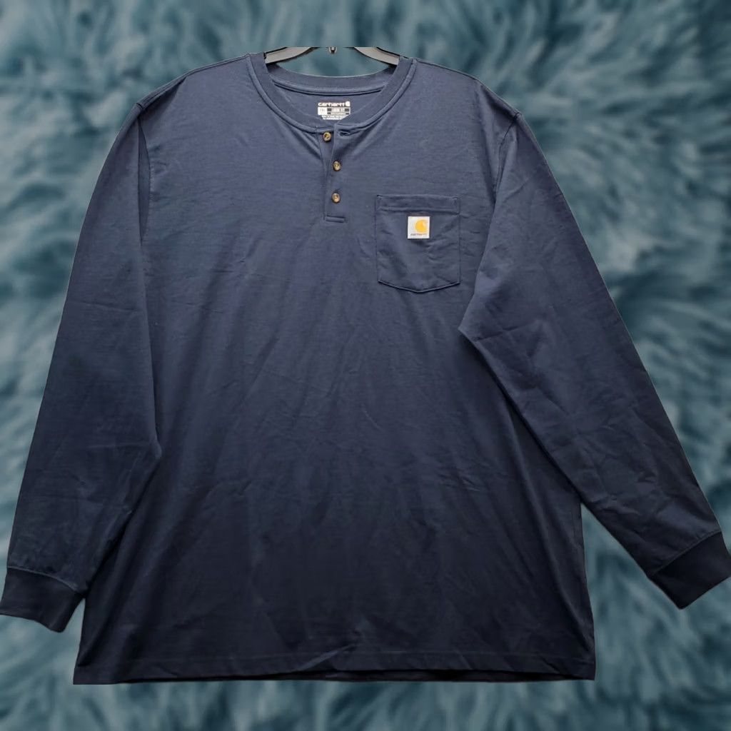 Carhartt Carhartt Men Navy 2XL Henley Long Sleeve Shirt Shirt Mens Size 2XL Navy Henley Button Pockets Size US XXL / EU 58 / 5 - 1 Thumbnail